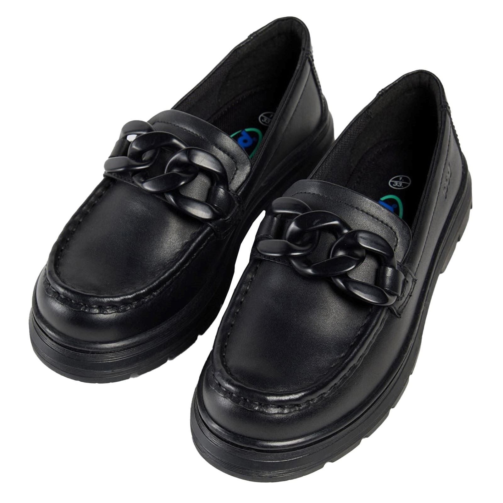Pod Mina Chaussures Plates Noires Pour Filles En Cuir