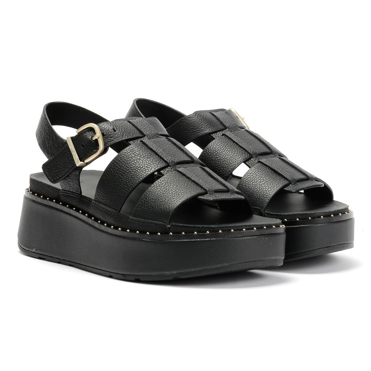 FitFlop GEN-FF Max Fisherman Tumbled Sandales Noires En Cuir Pour Femmes