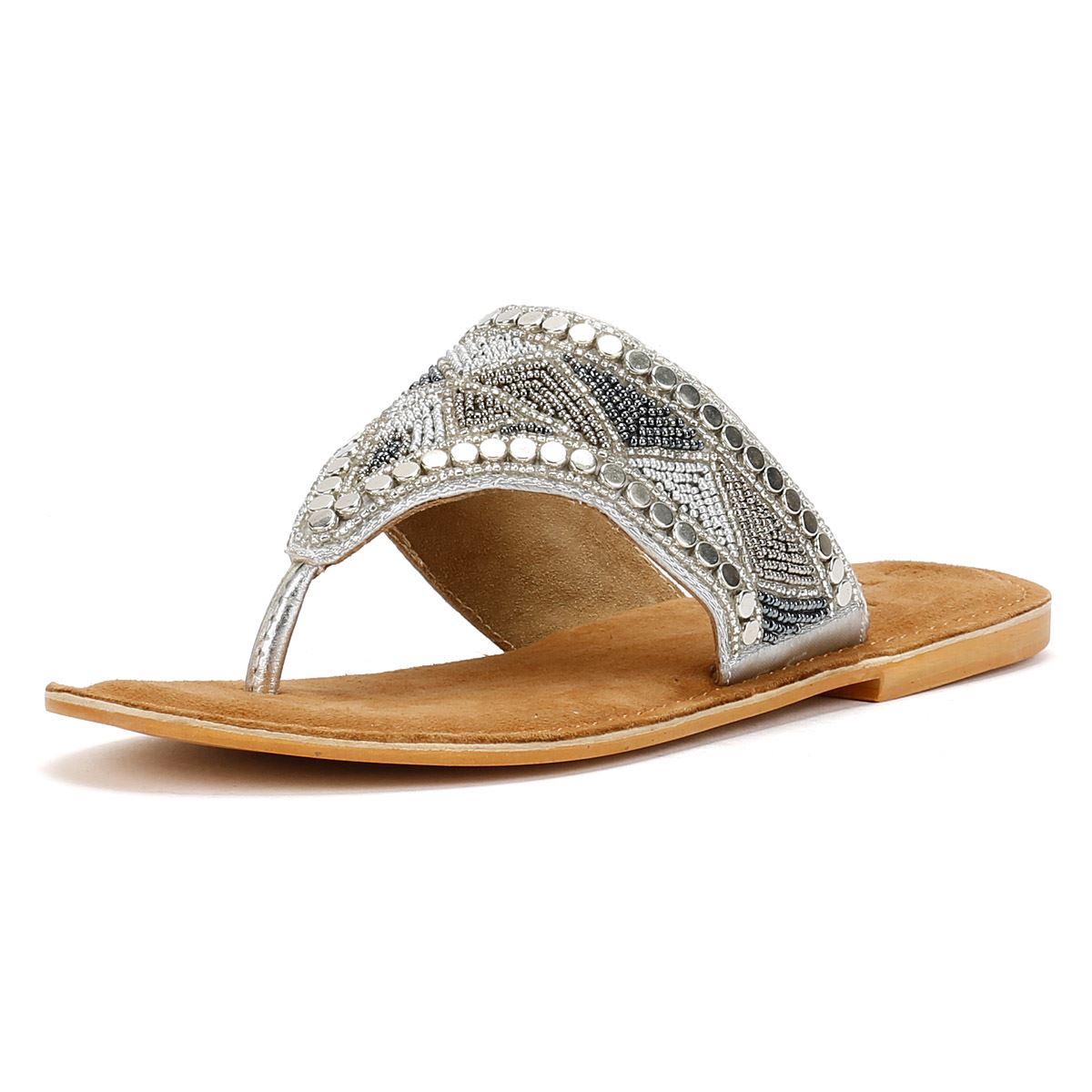 Tower London Wide Vamp Toepost Sandales Argentées Pour Femmes