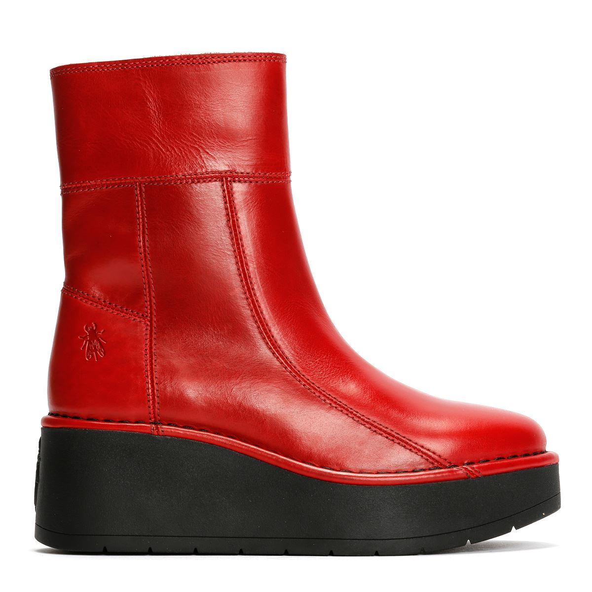 Fly London Hann Wedge Bottes Rouges En Cuir Pour Femmes