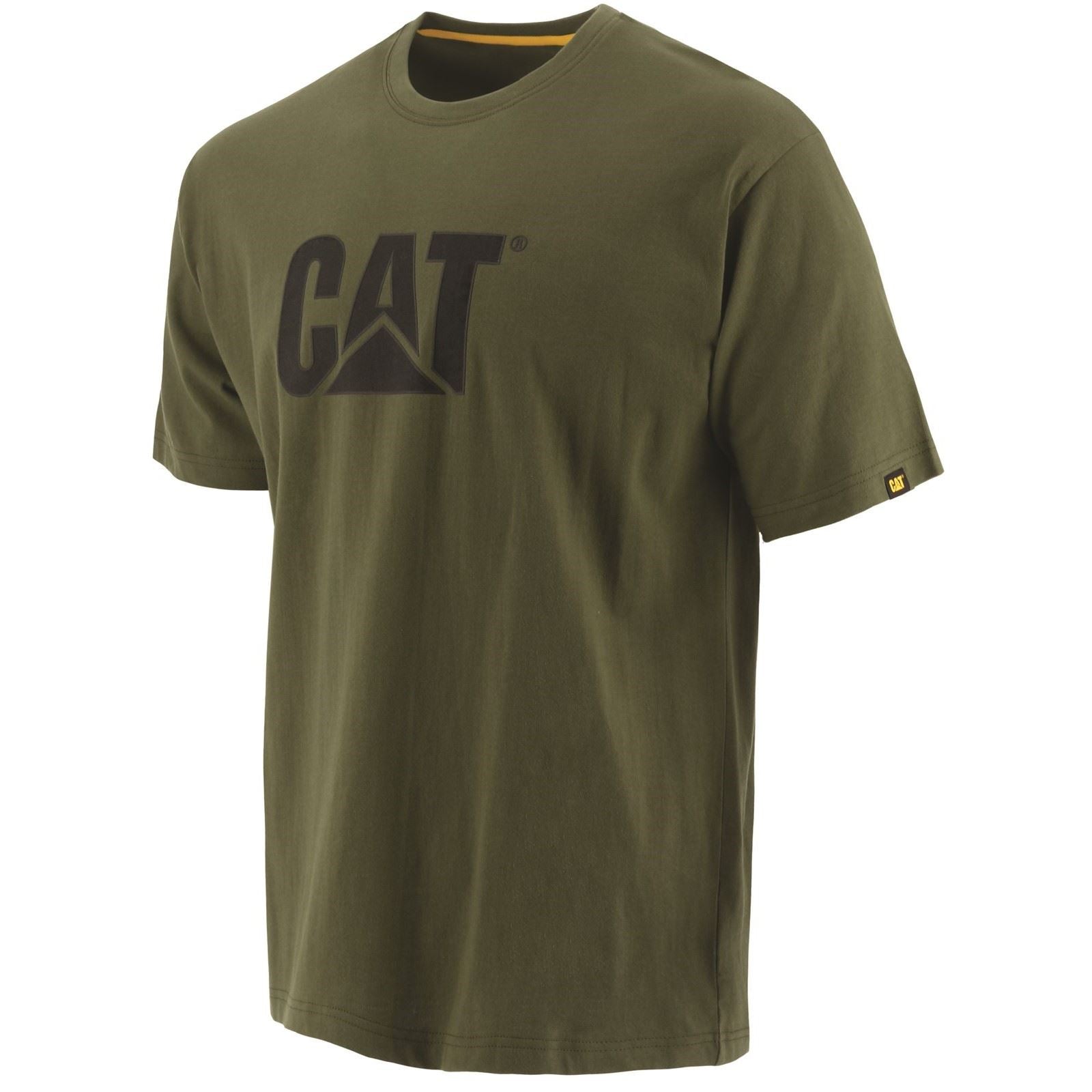 Caterpillar Trademark Logo T-Shirts En Coton Pour Hommes Verts À Manches Courtes