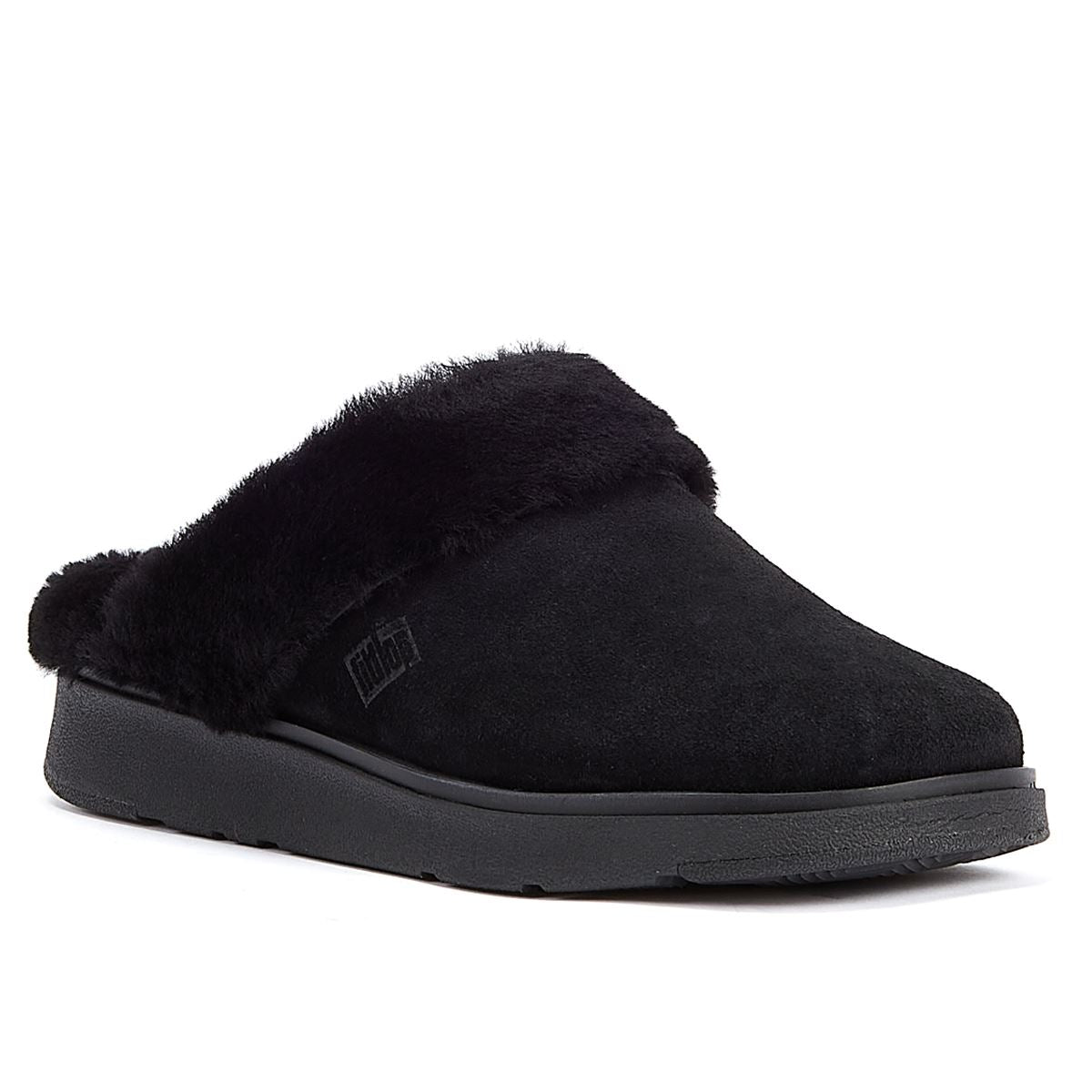 FitFlop Chaussons Noirs Pour Femmes Avec Col En Peau De Mouton.
