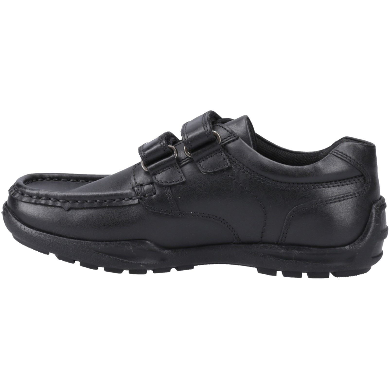 Hush Puppies Maddox Touch Fastening Chaussures Noires Pour Garçons En Cuir.