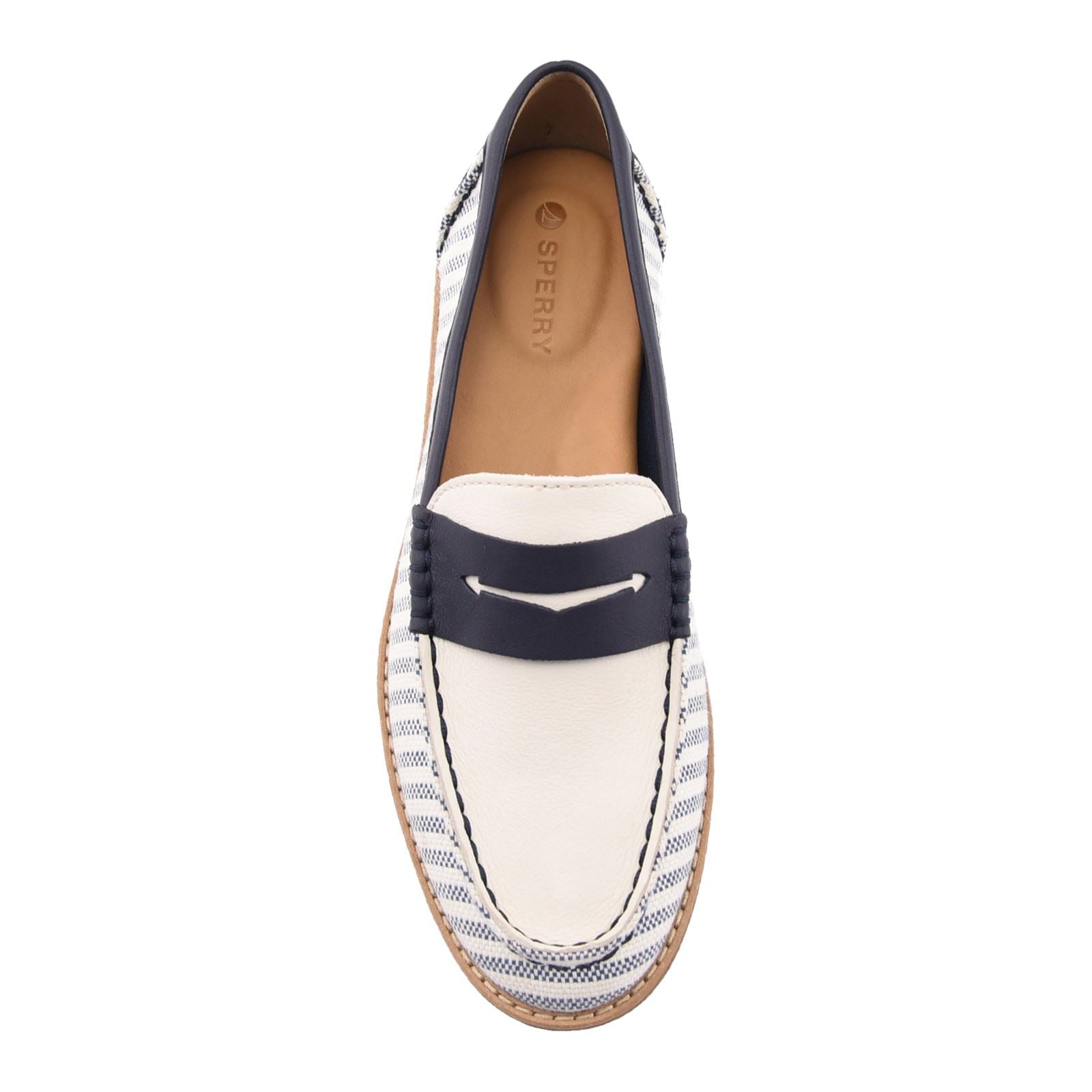 Sperry Port Driving Mocassins Femme Blanc/Marin En Textile