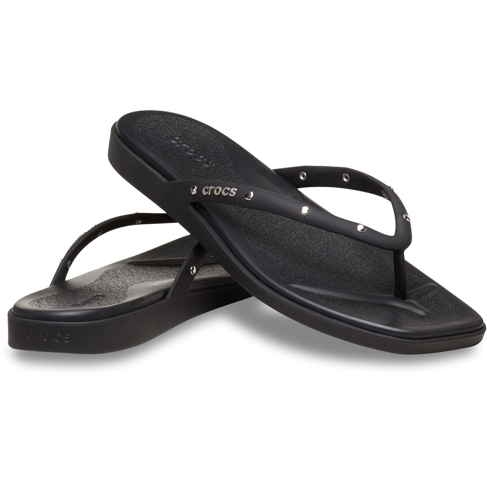 Crocs Miami Studded Flip Tongs Noires En Thermoplastique Pour Femmes