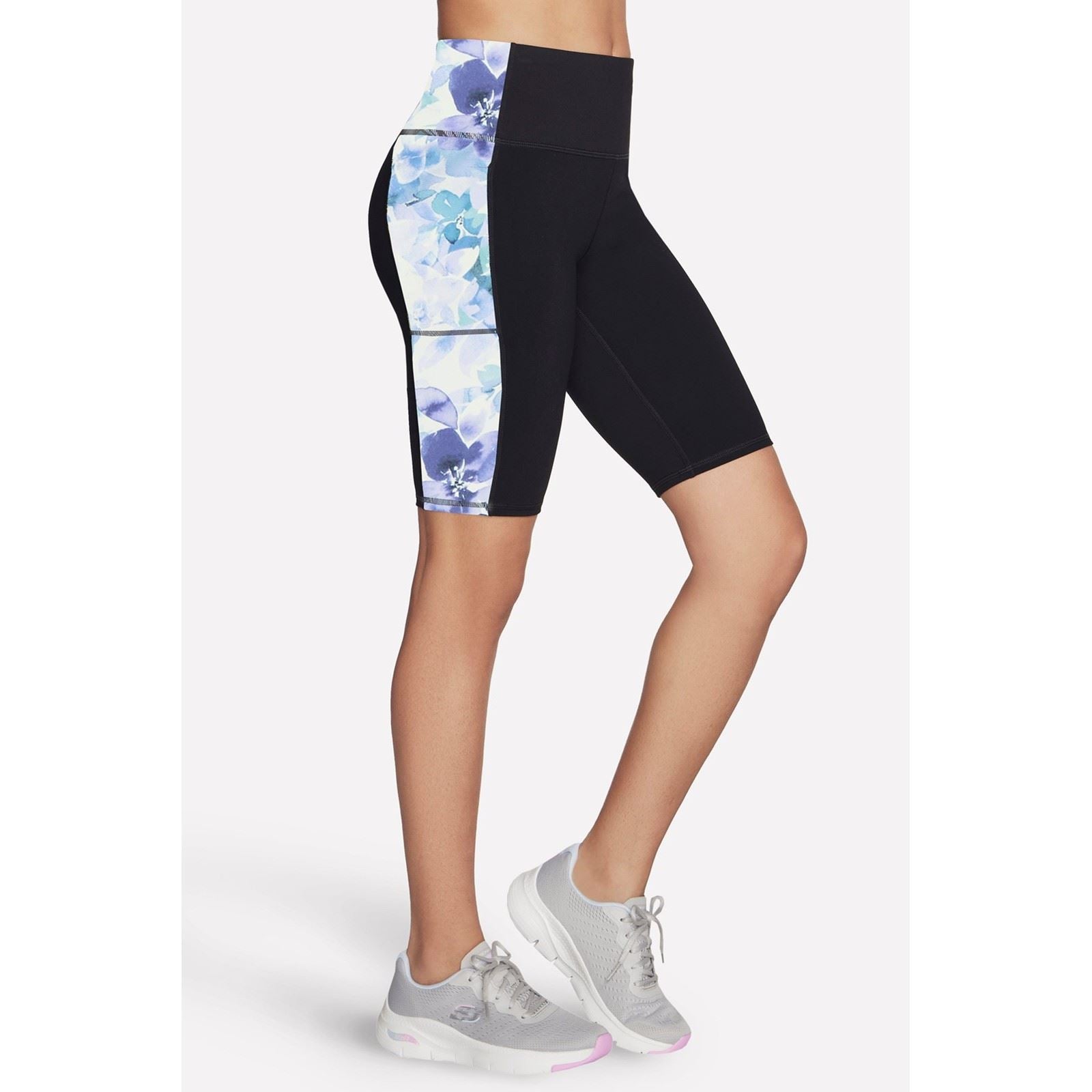 Skechers Performance GoWalk Seascape Floral 10" Bike Short Shorts De Sport Actifs En Nylon Pour Femmes Violets