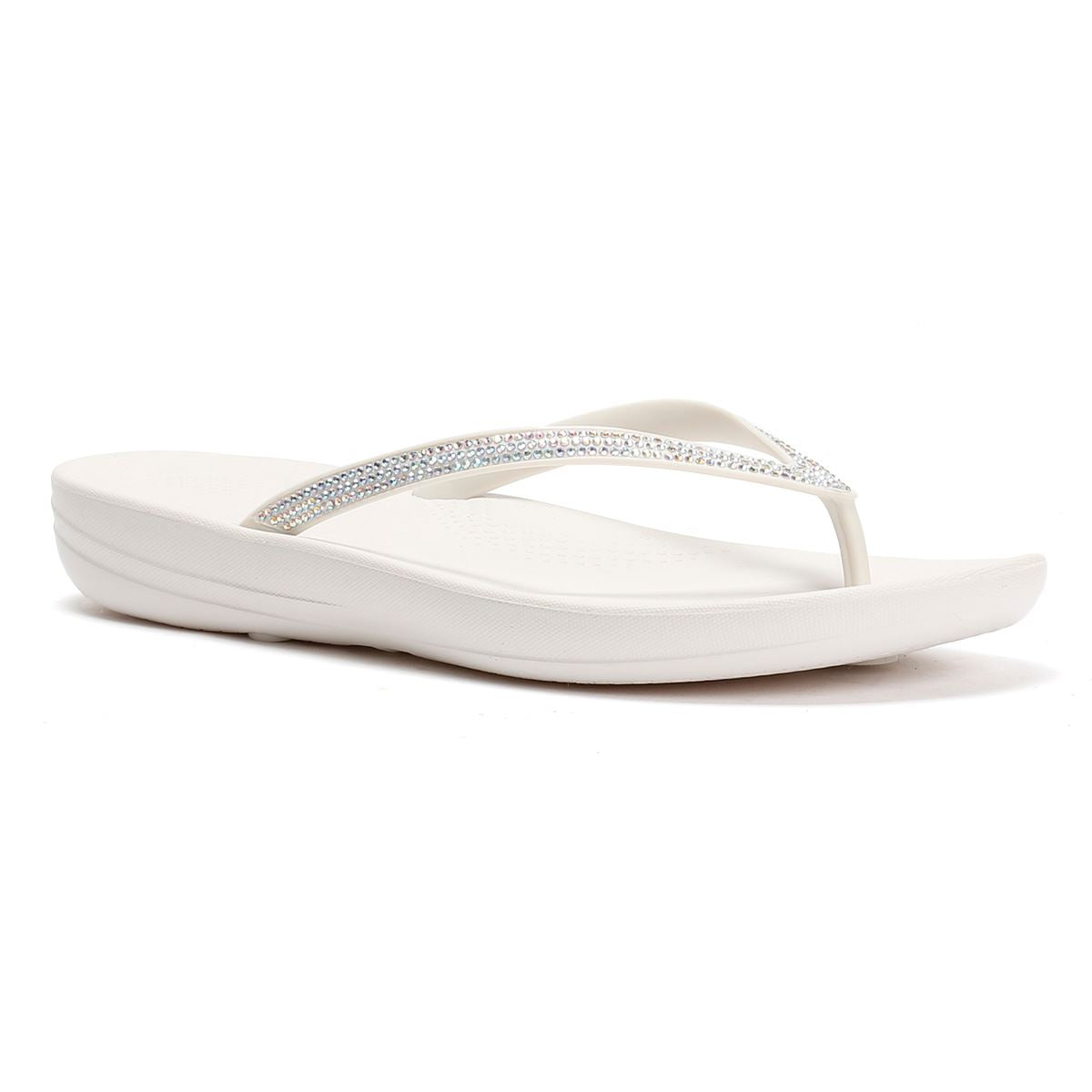 FitFlop Iqushion Sparkle Tongs Blanches En Caoutchouc Pour Femmes