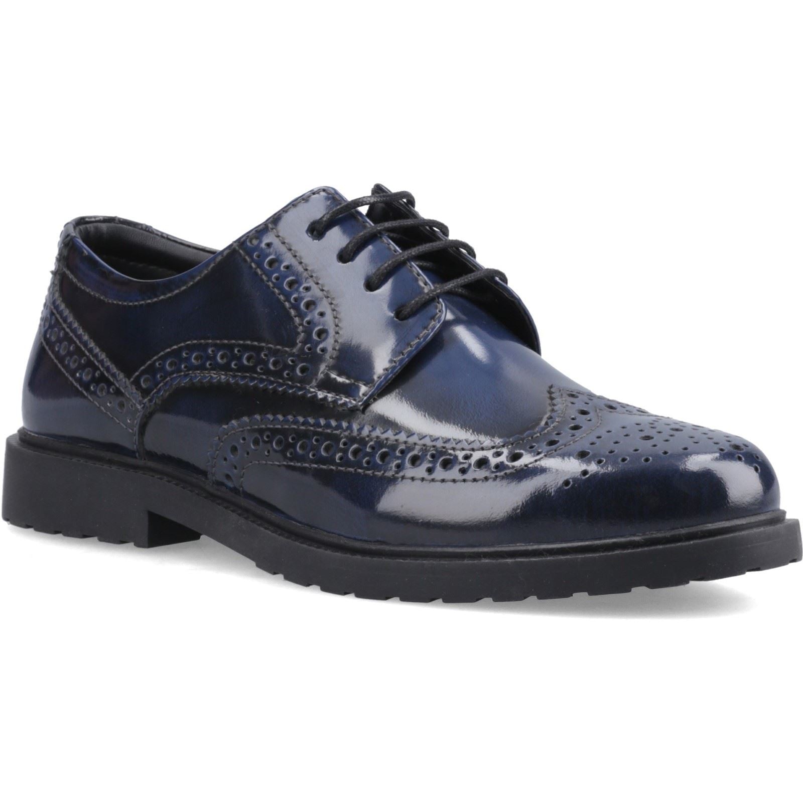 Hush Puppies Verity Hi-Shine Chaussures En Cuir Pour Femmes Brogues Navy