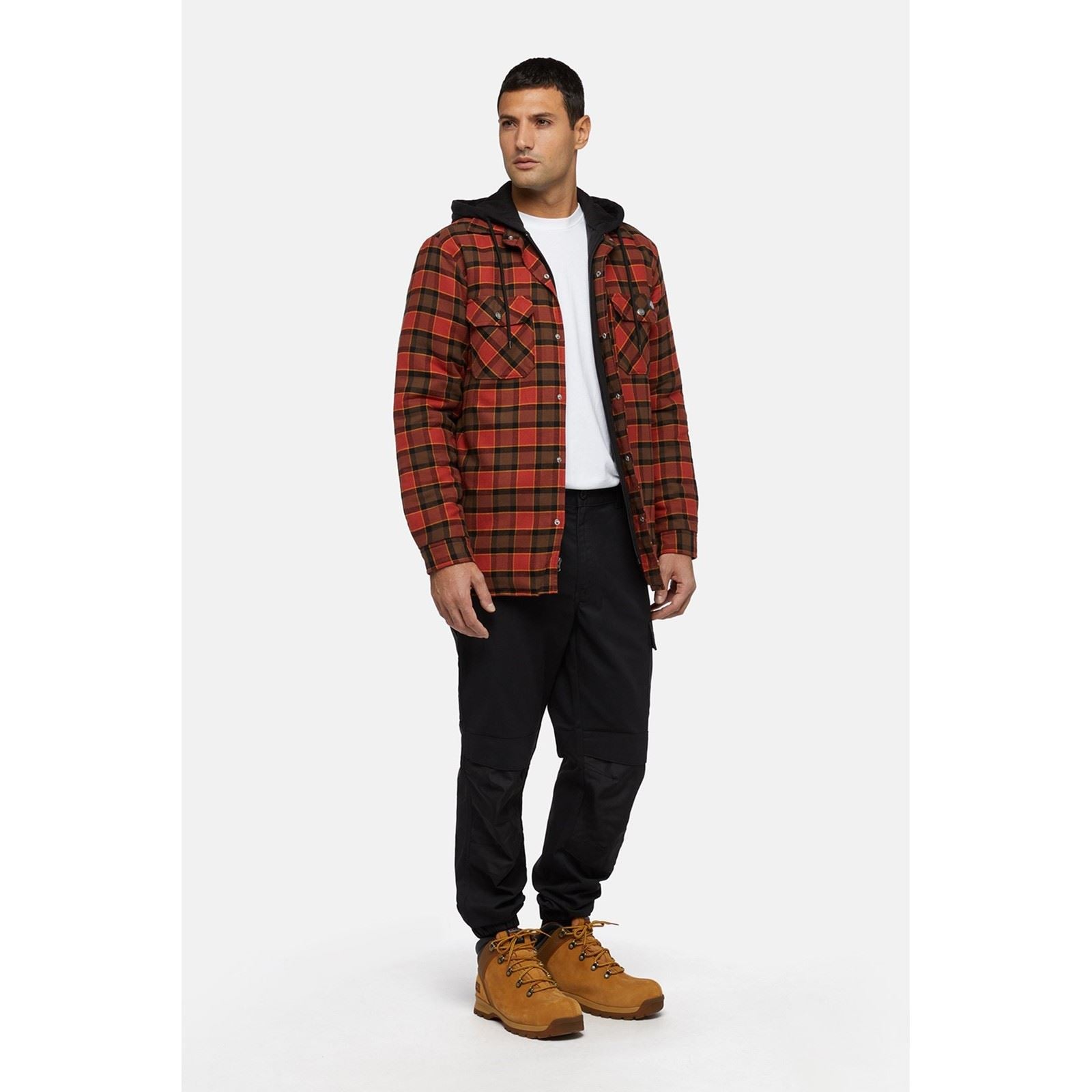 Dickies Fleece Hooded Flannel Shirt Veste Chemise Rouge Pour Homme