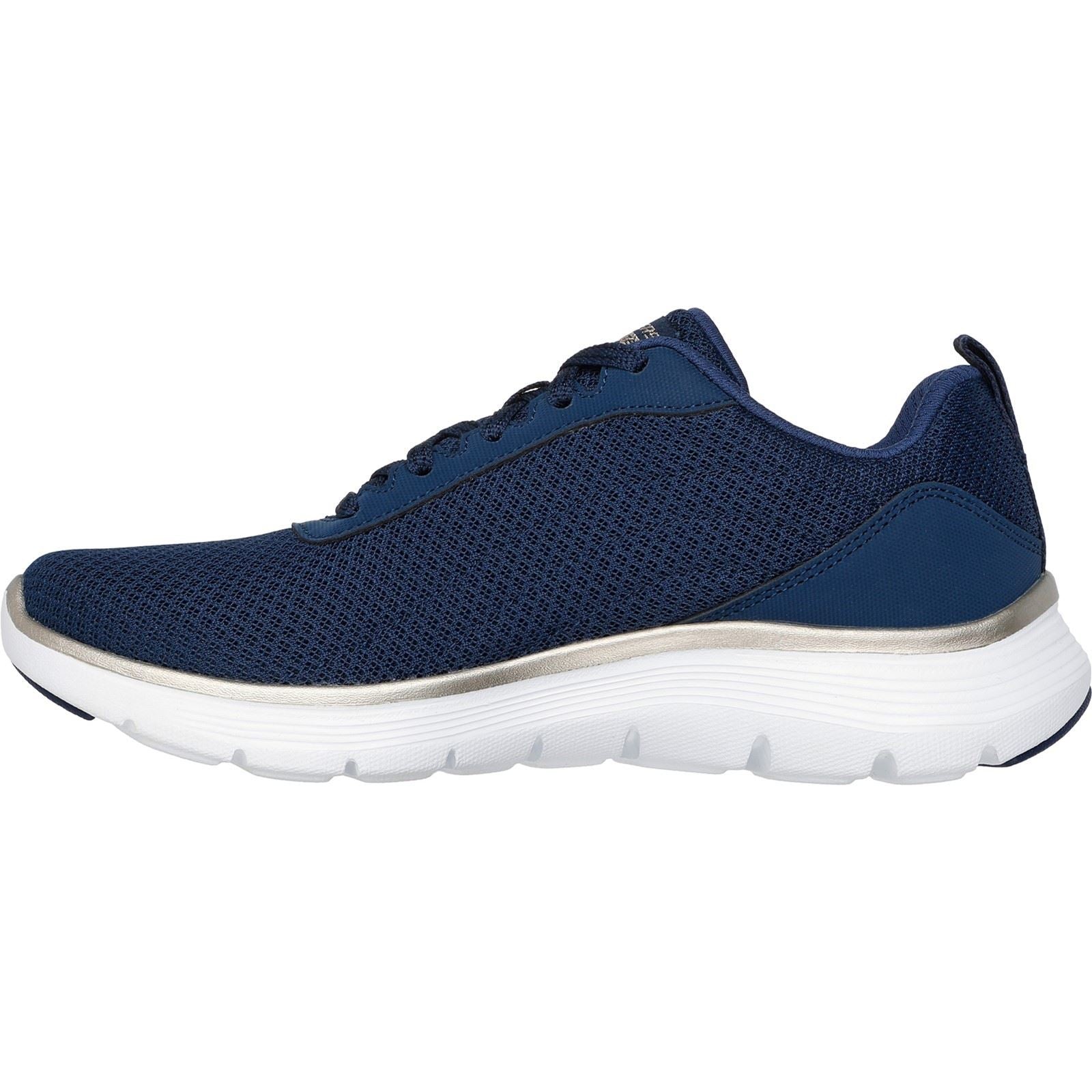 Skechers Flex Appeal 5.0 Uptake Chaussures De Sport Pour Femmes En Textile Bleu Marine/Or.