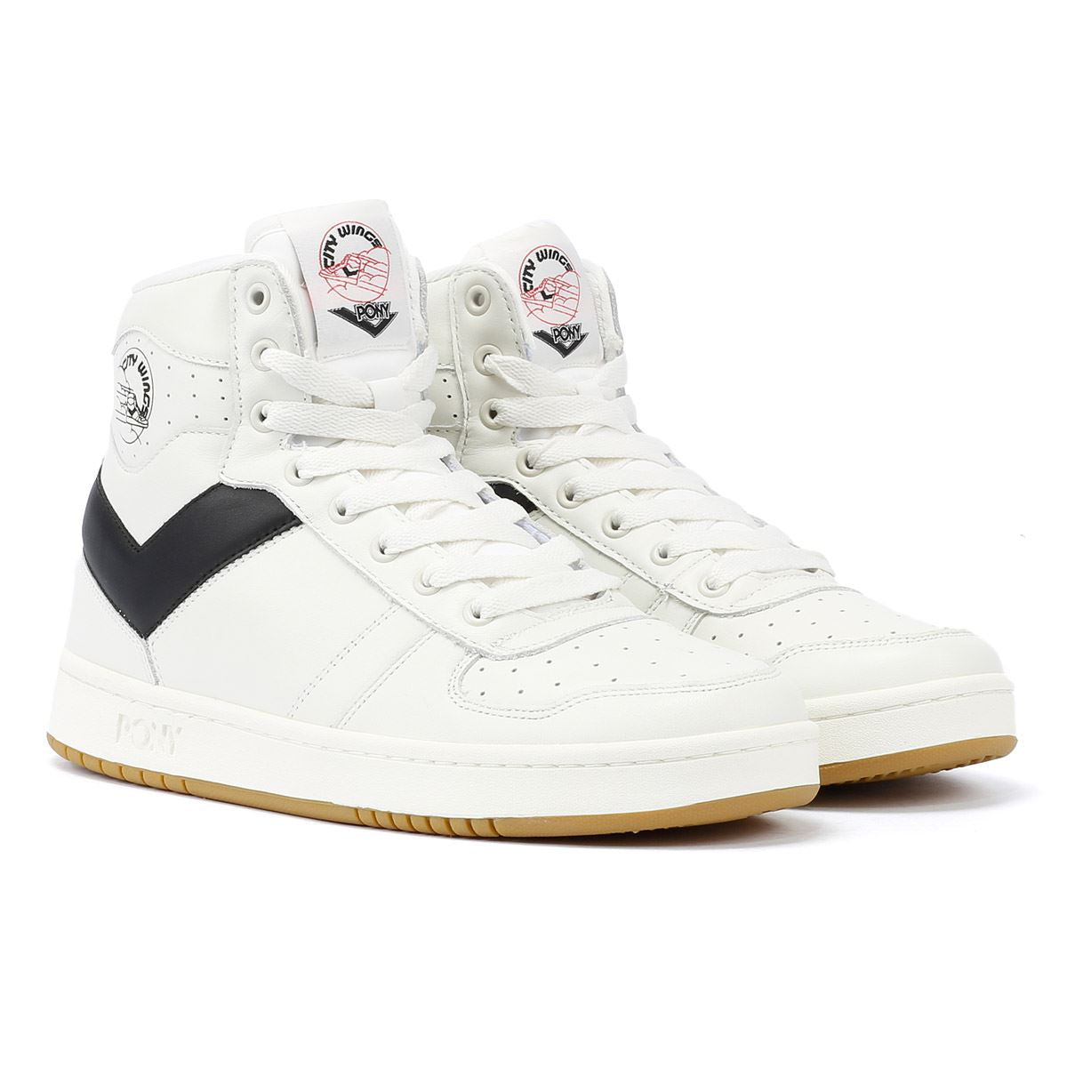 Pony City Wings Hi Des Baskets En Cuir Blanches/Noires