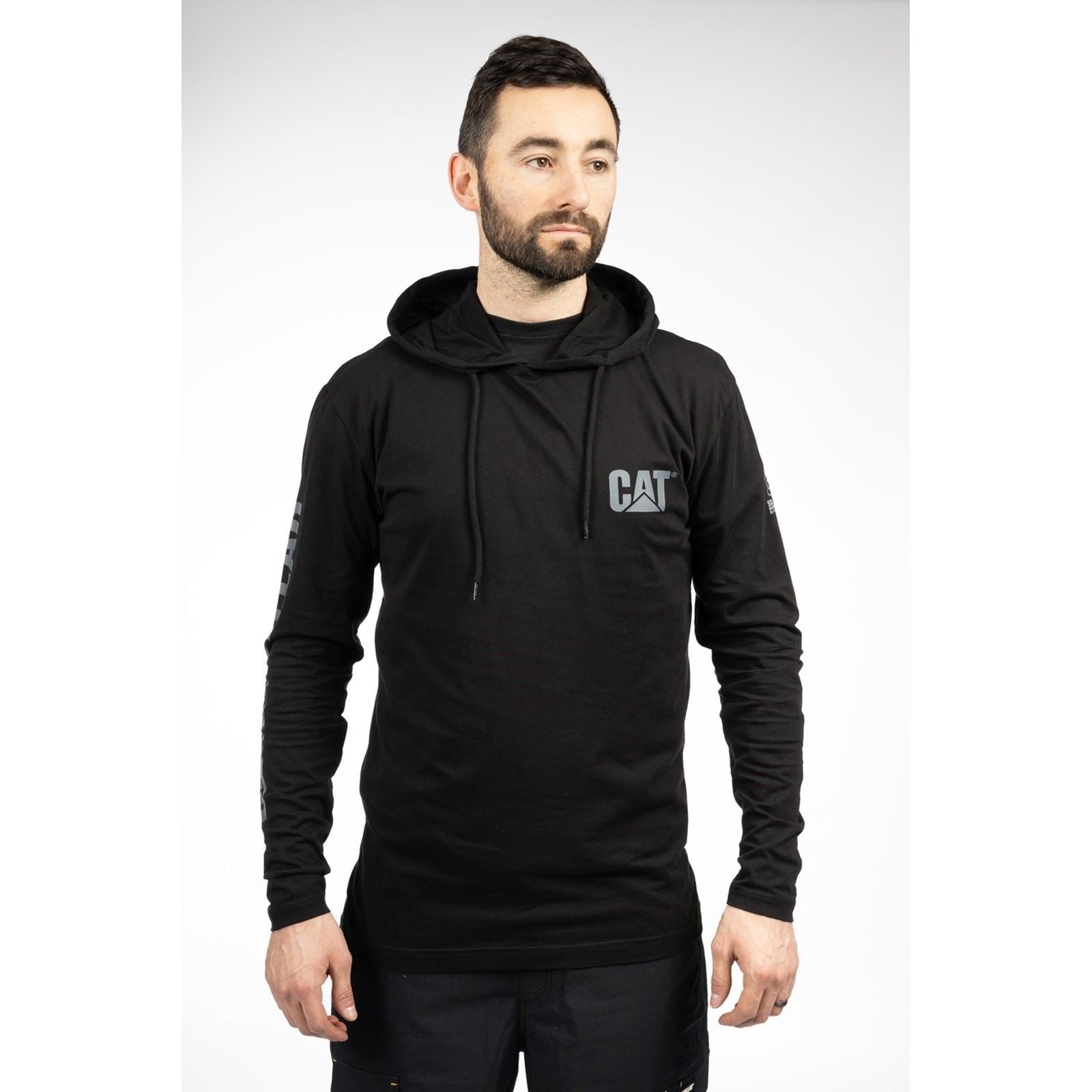 Caterpillar Hooded Long Sleeve T-Shirt Noir En Coton Pour Homme