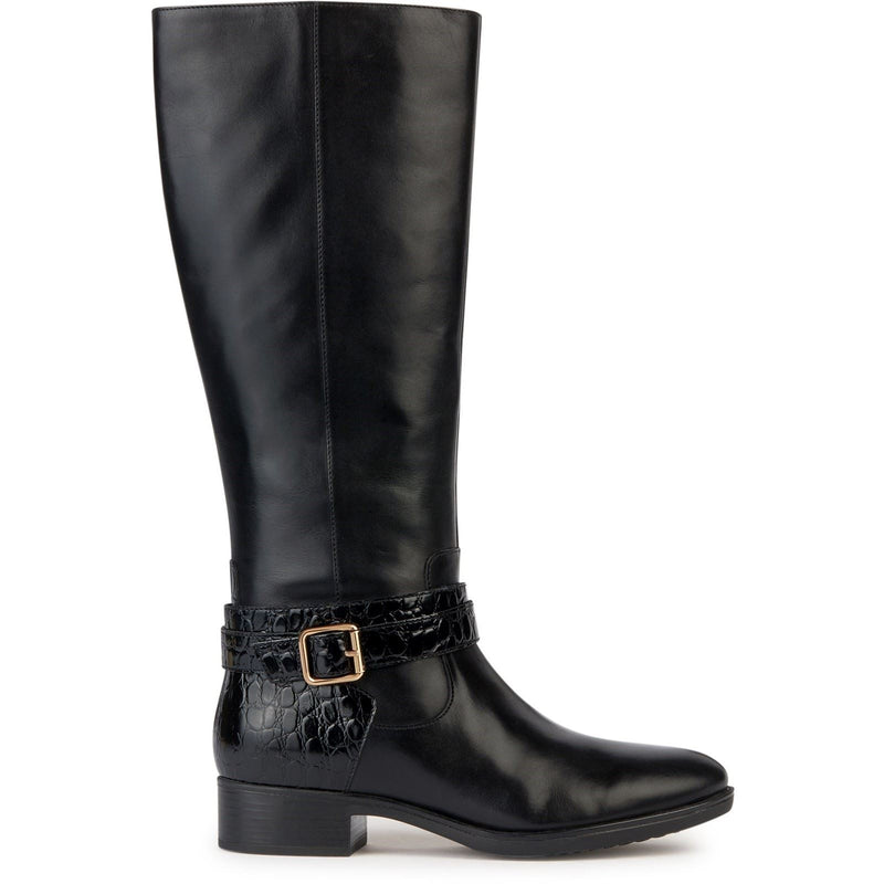 Geox D Felicity Bottes Noires En Cuir Pour Femmes