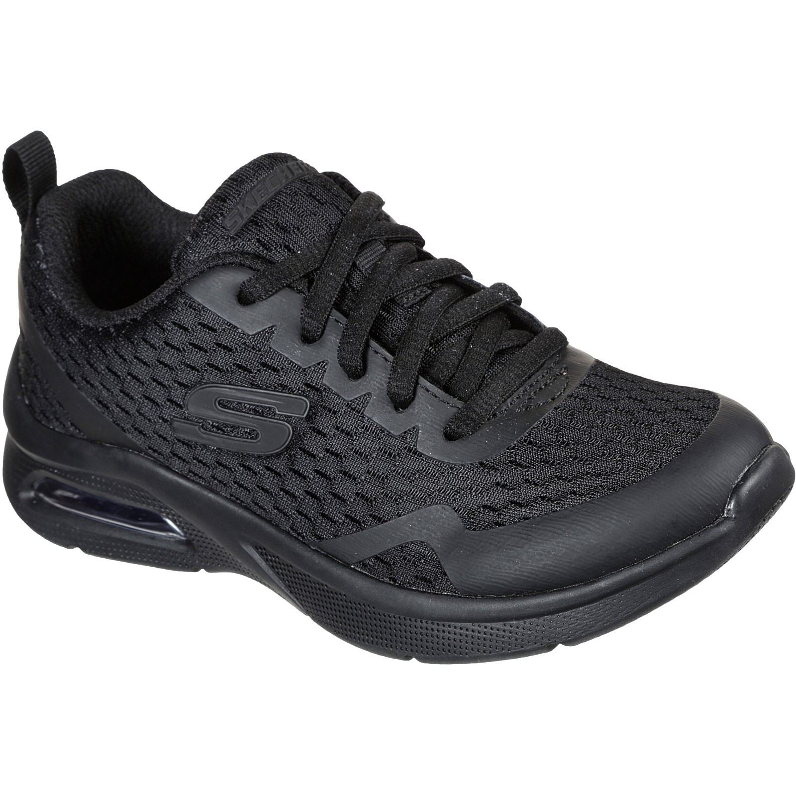 Skechers Microspec Max Chaussures De Sport En Polyester Noir Pour Garçons En Textile Et À Garniture.