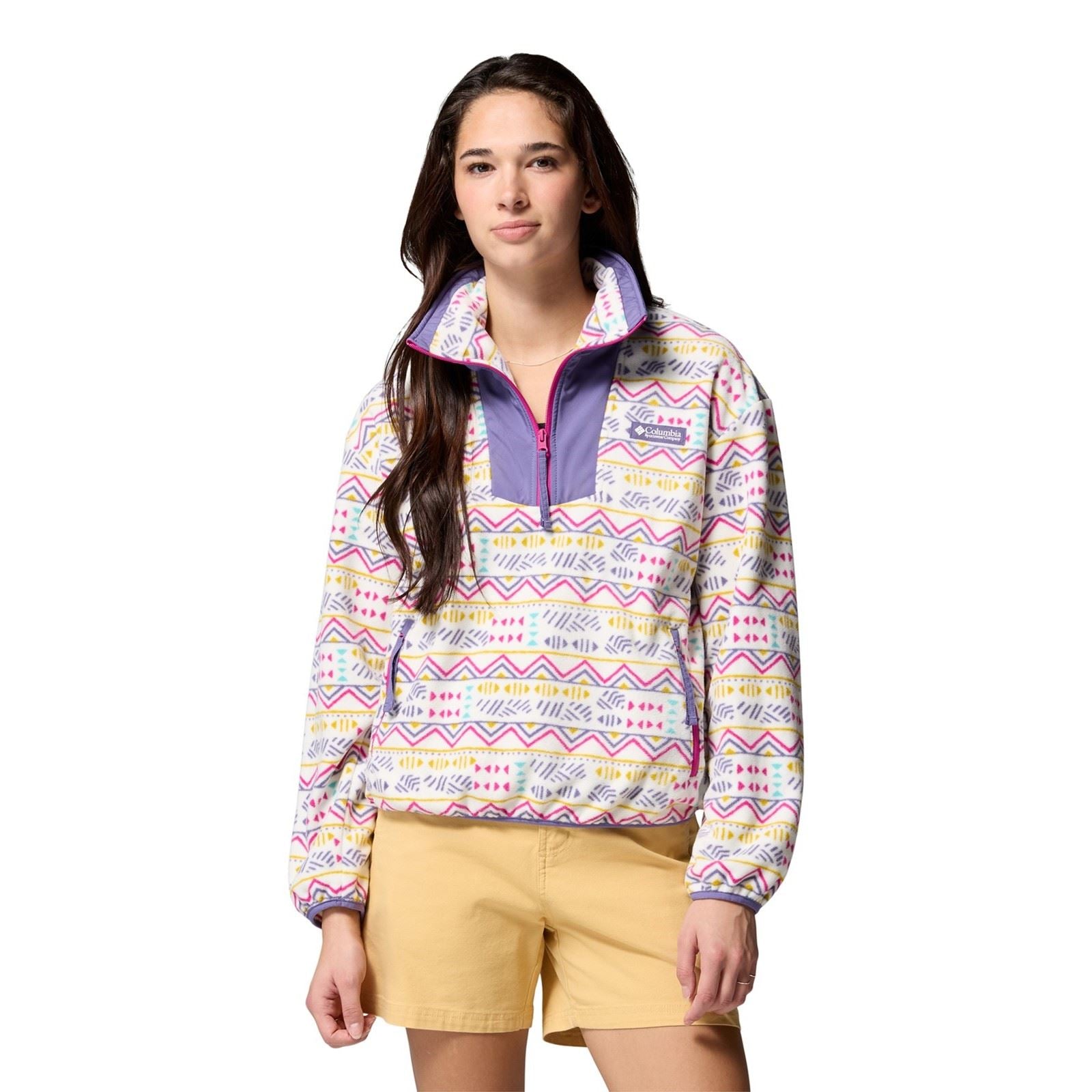 Columbia Sequoia Grove Printed Half Zip Pull En Polaire Blanche Pour Femmes En Polyester