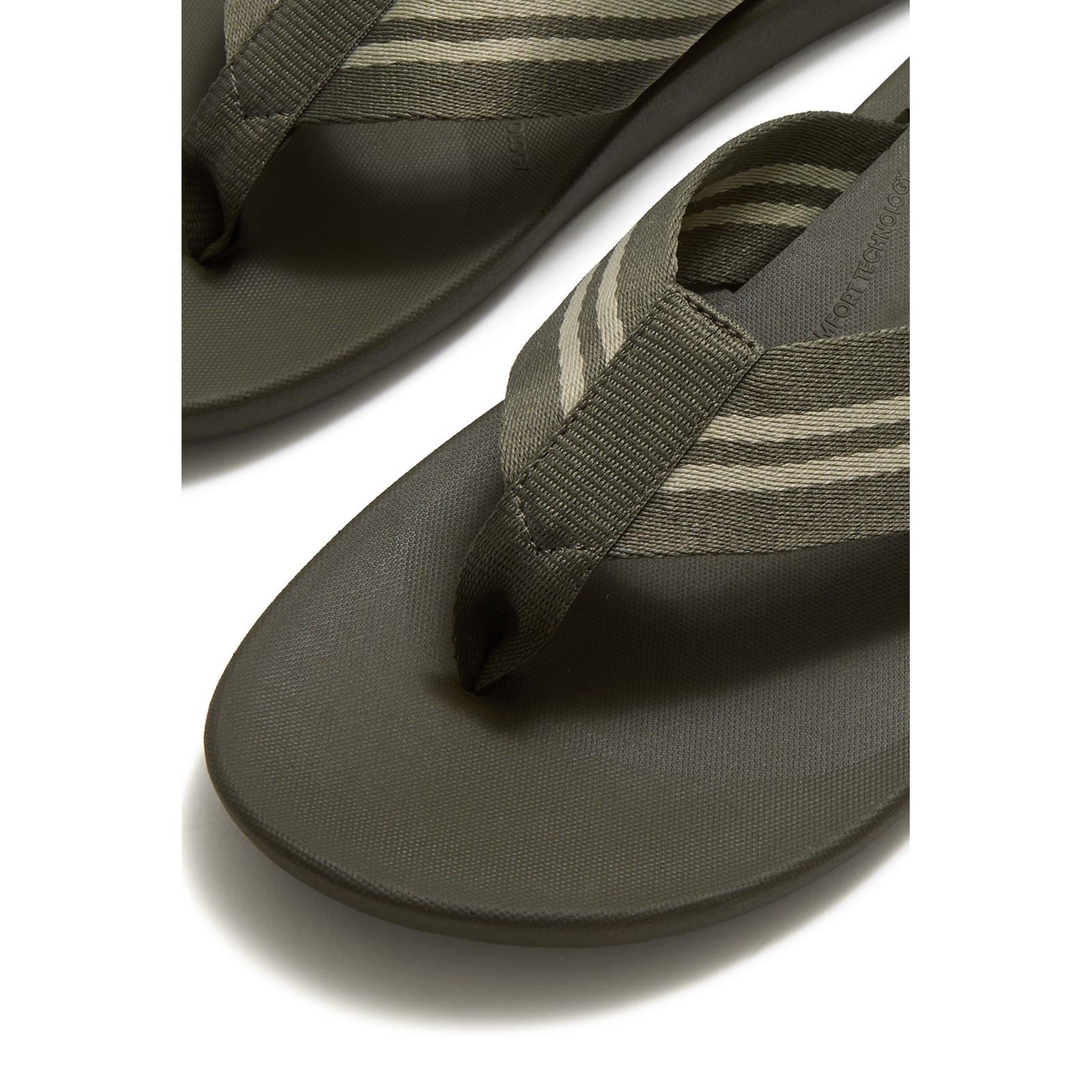 Fitflop iQushion Tongs En Polyester Pour Hommes Vert Olive Profond/Sauge