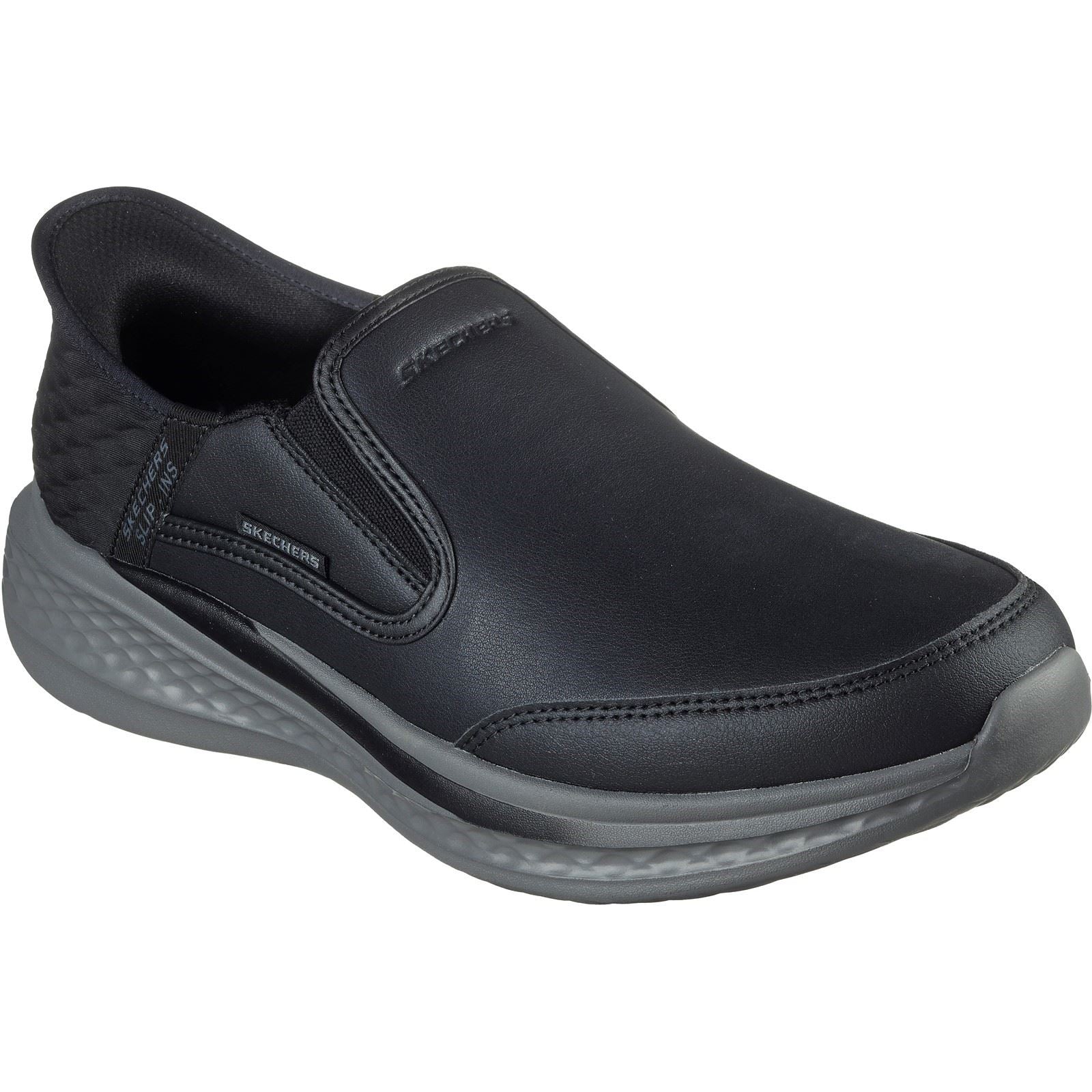 Skechers Slade Cooper Chaussures Mocassins Noires En Cuir Pour Hommes