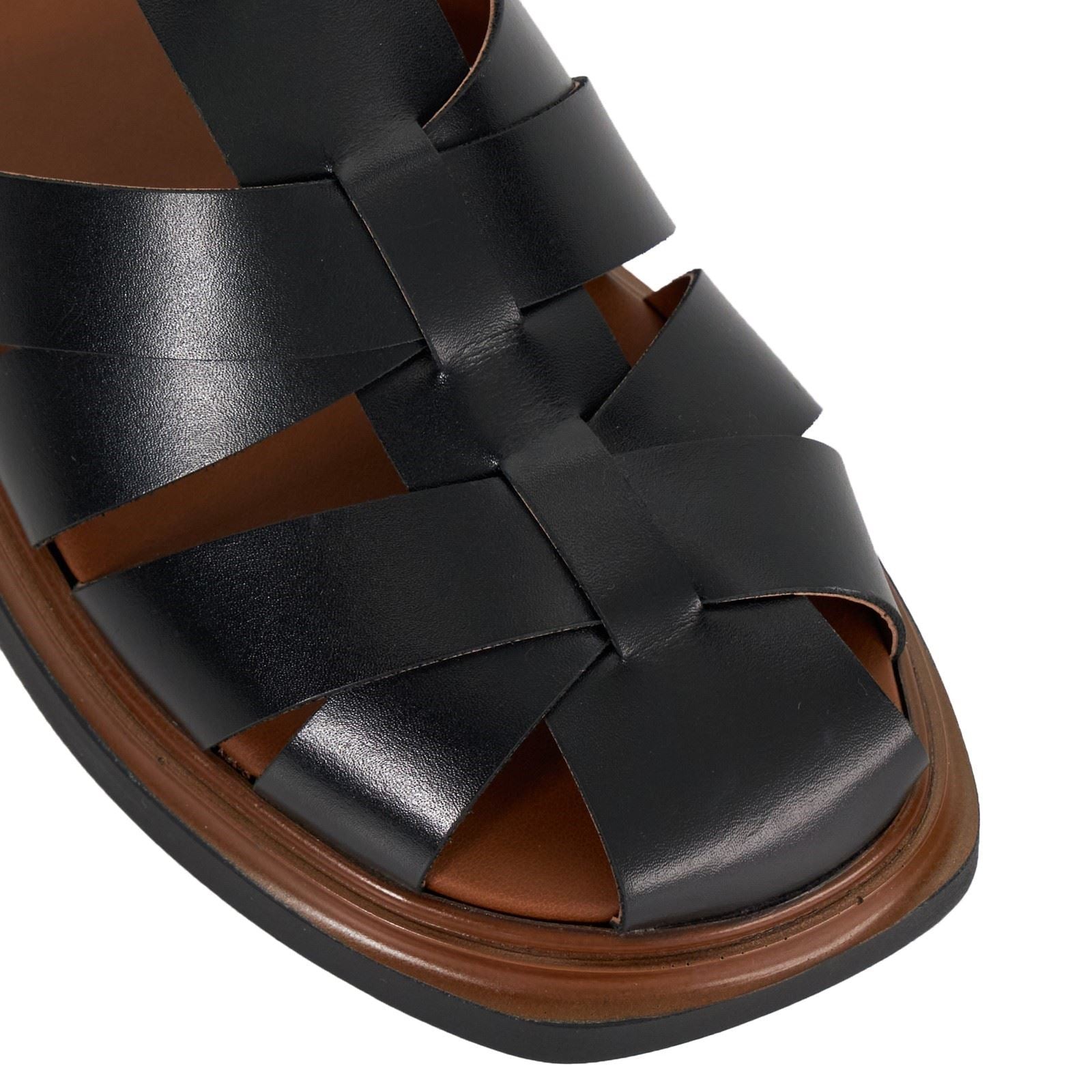 Dune Lisherman Sandales Noires Pour Femmes En Cuir