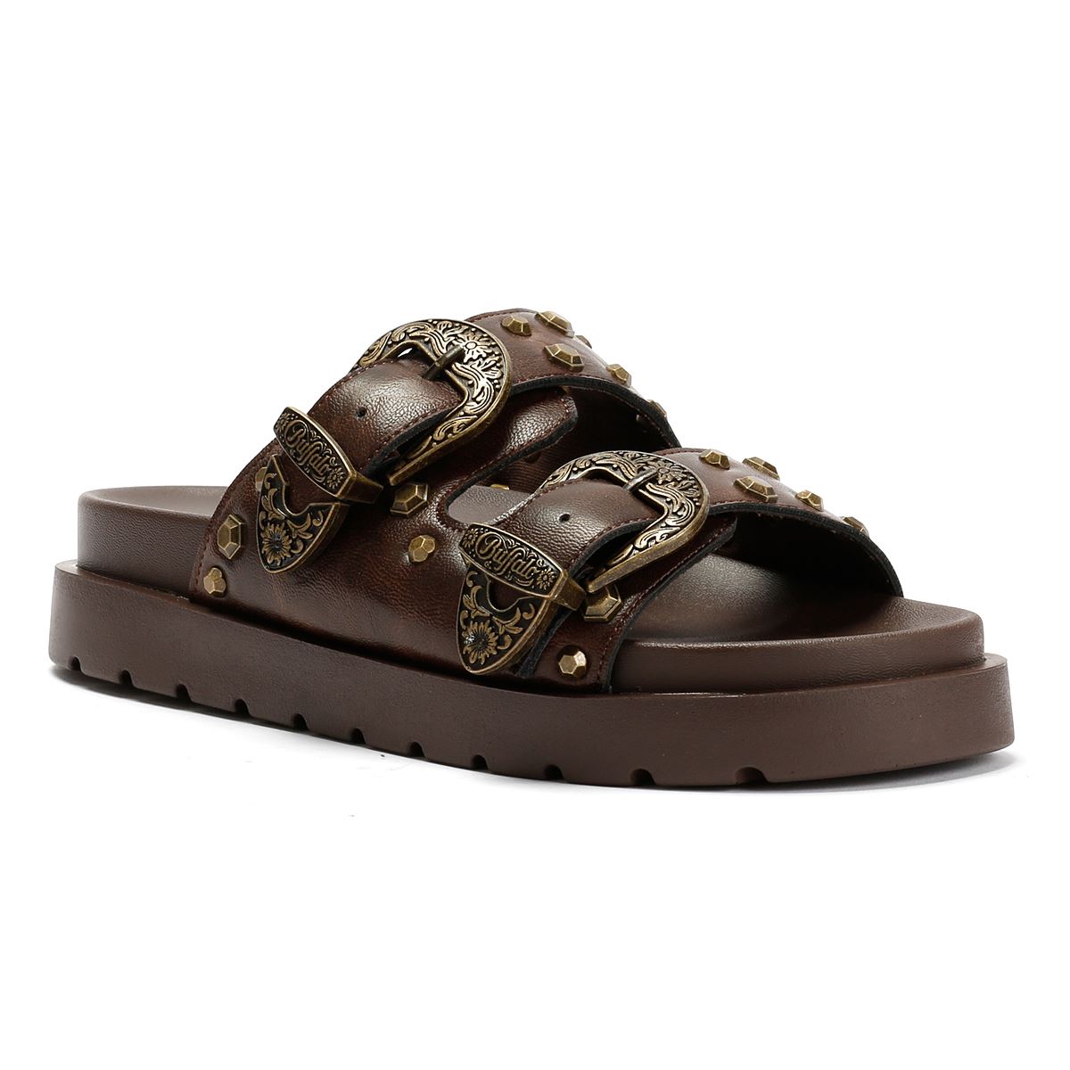 Buffalo Raya Ari West Sandales En Cuir Marron Pour Femmes