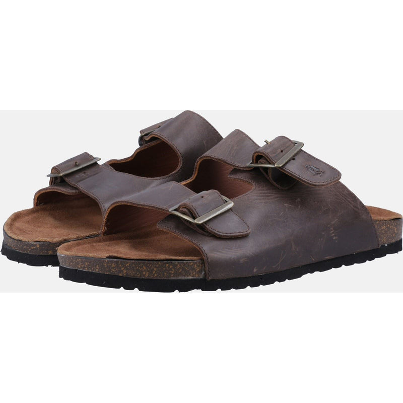 Hush Puppies Nash Slider Sandales Homme En Cuir Marron