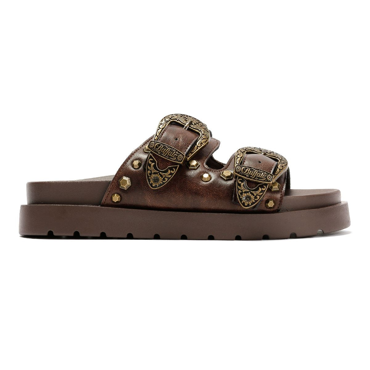 Buffalo Raya Ari West Sandales En Cuir Marron Pour Femmes