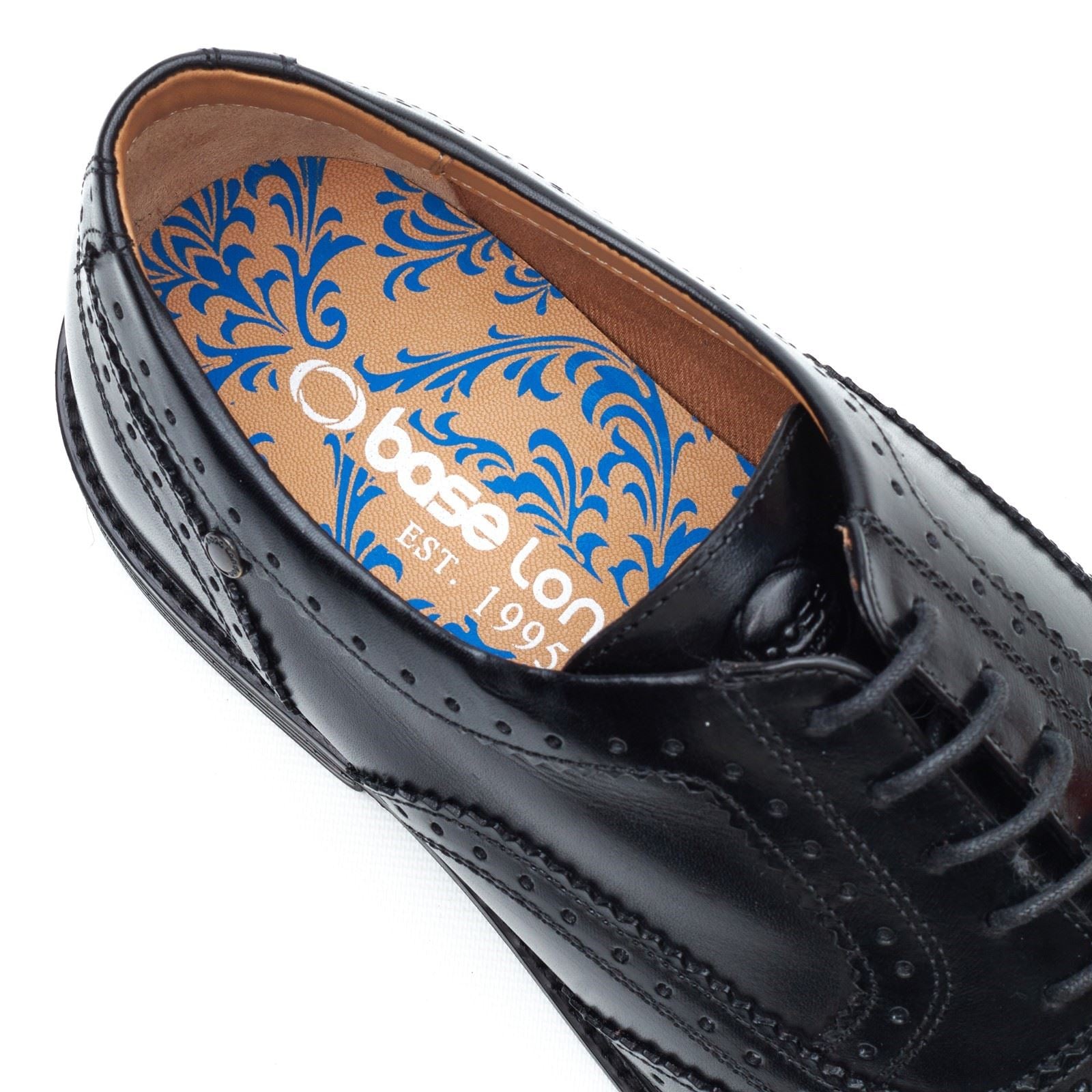 Base London Clarence Brogue Chaussures Derby En Cuir Noir Pour Hommes