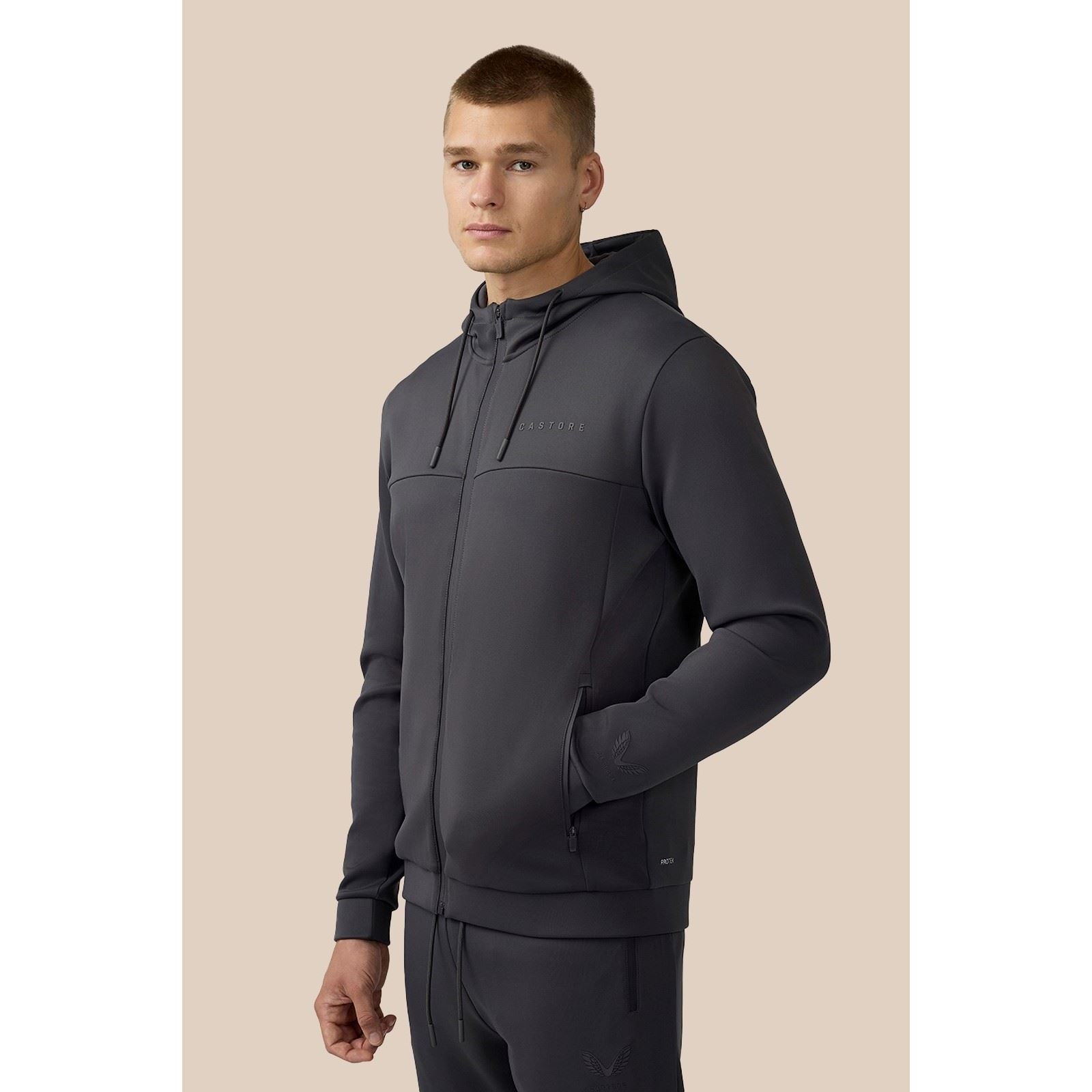 Castore Scuba Full Zip Through Hoody Sweat À Capuche Gris En Polyester Pour Homme
