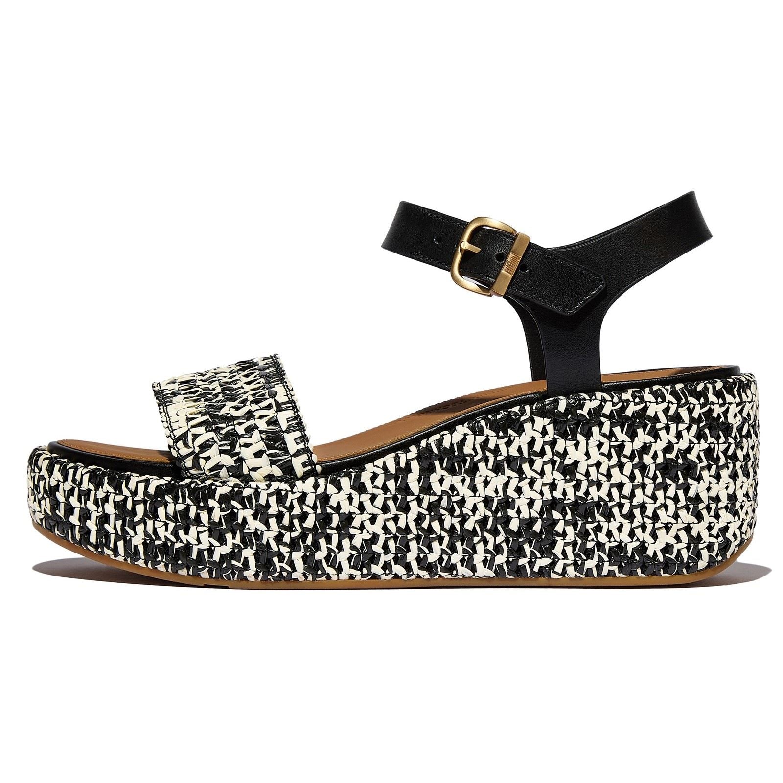 Fitflop Platfforms Wedge Sandales En Faux Daim Noires/Ivoire Pour Femmes