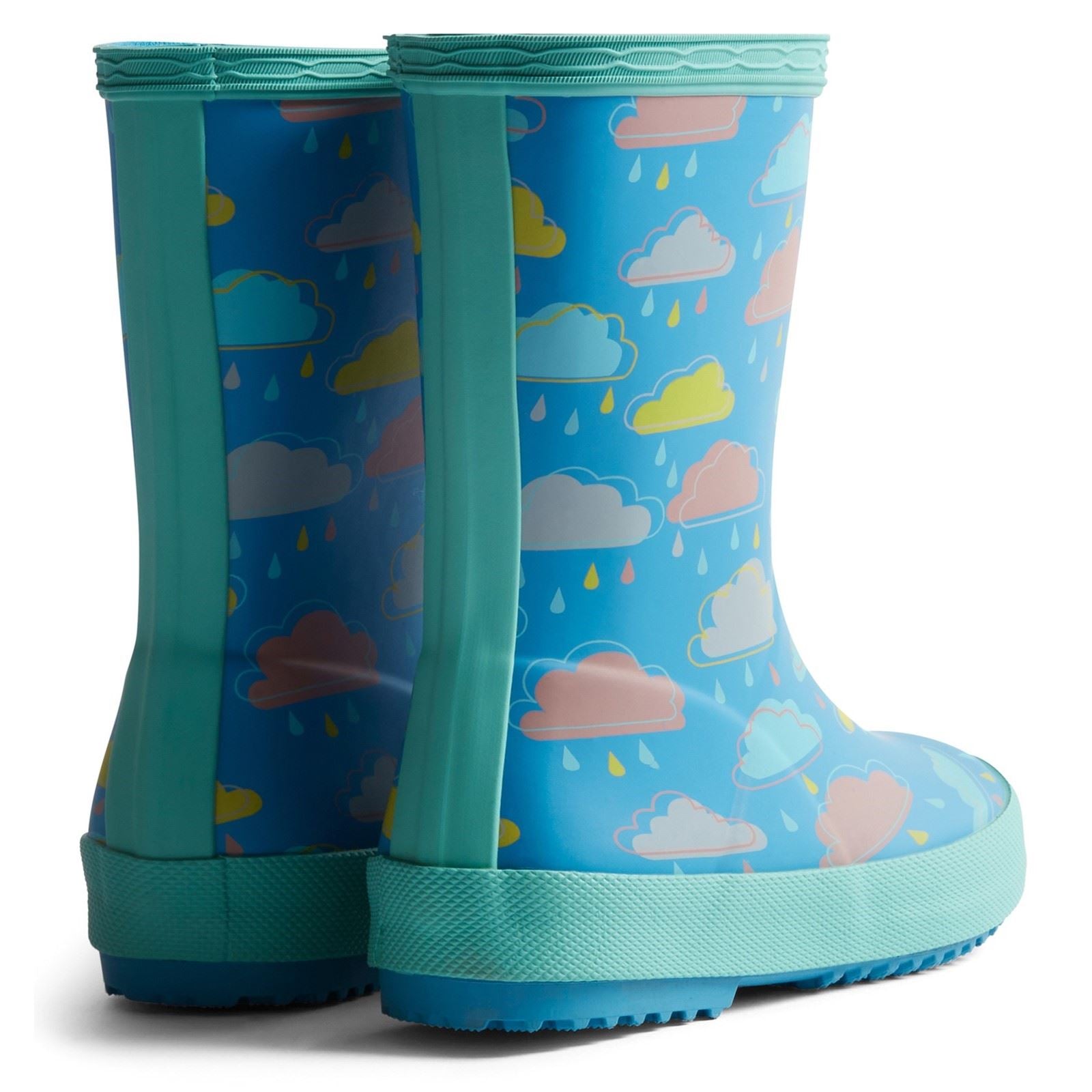 Hunter Kids Rain Cloud Boot Bottes De Pluie En Caoutchouc Bleu Avec Nuages De Pluie