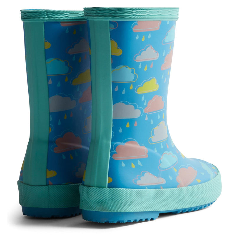 Hunter Kids Rain Cloud Boot Bottes De Pluie En Caoutchouc Bleu Avec Nuages De Pluie