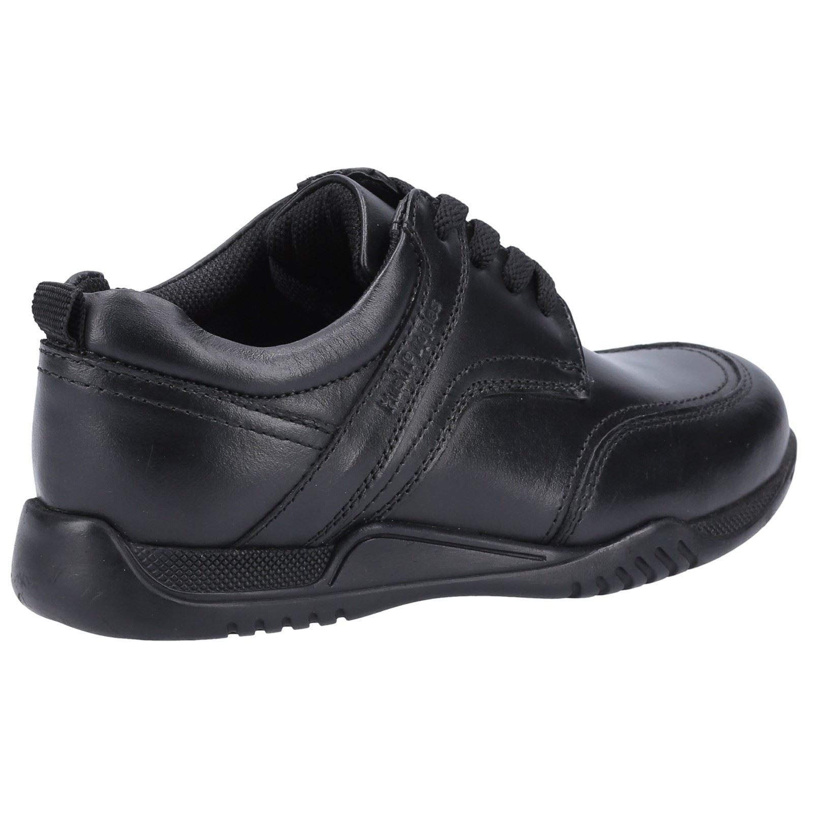 Hush Puppies Harvey Senior Chaussures Noires Pour Garçons En Cuir À Lacets