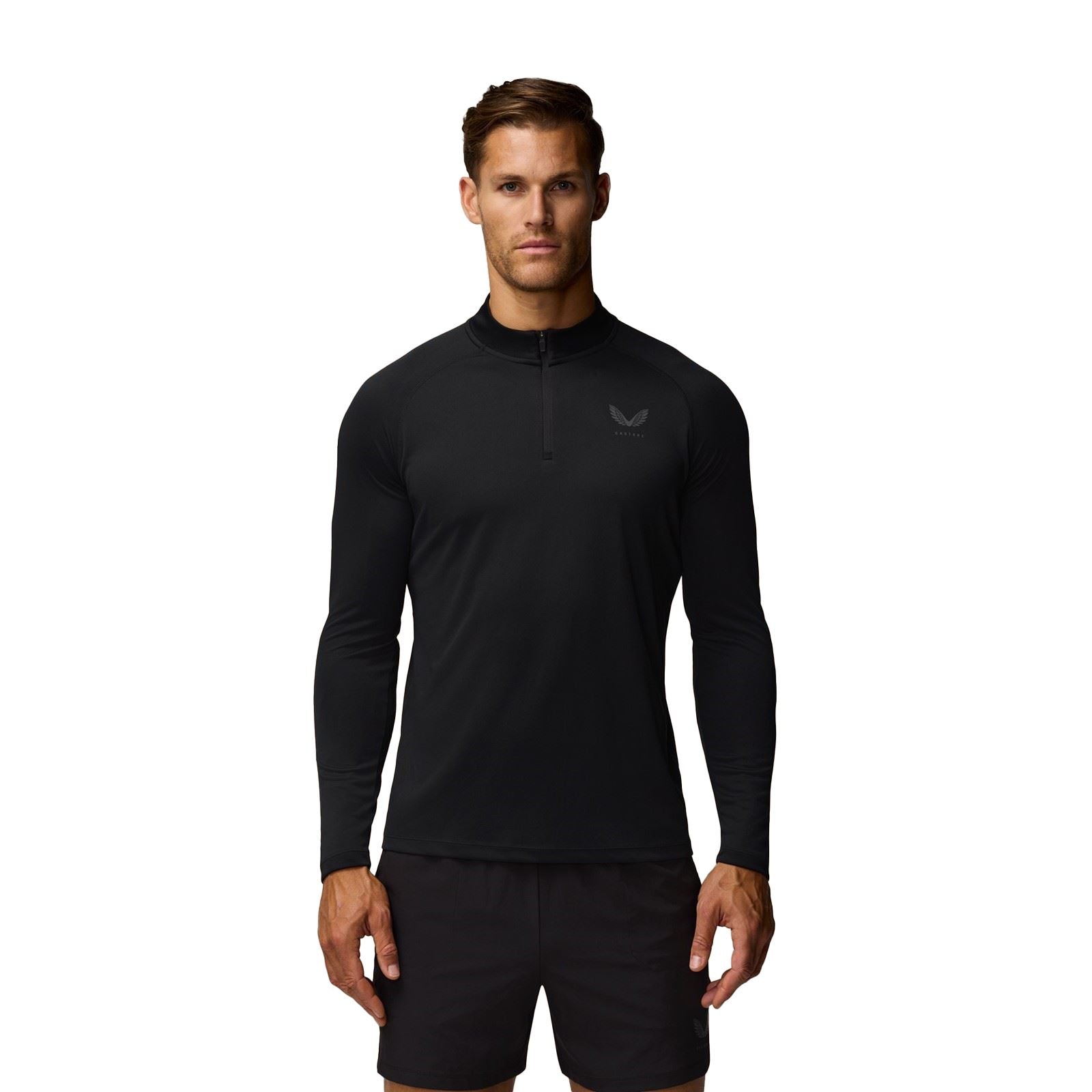 Castore Adapt Training 1/4 Zip Top T-Shirts De Sport Actifs Pour Hommes En Polyester Noir