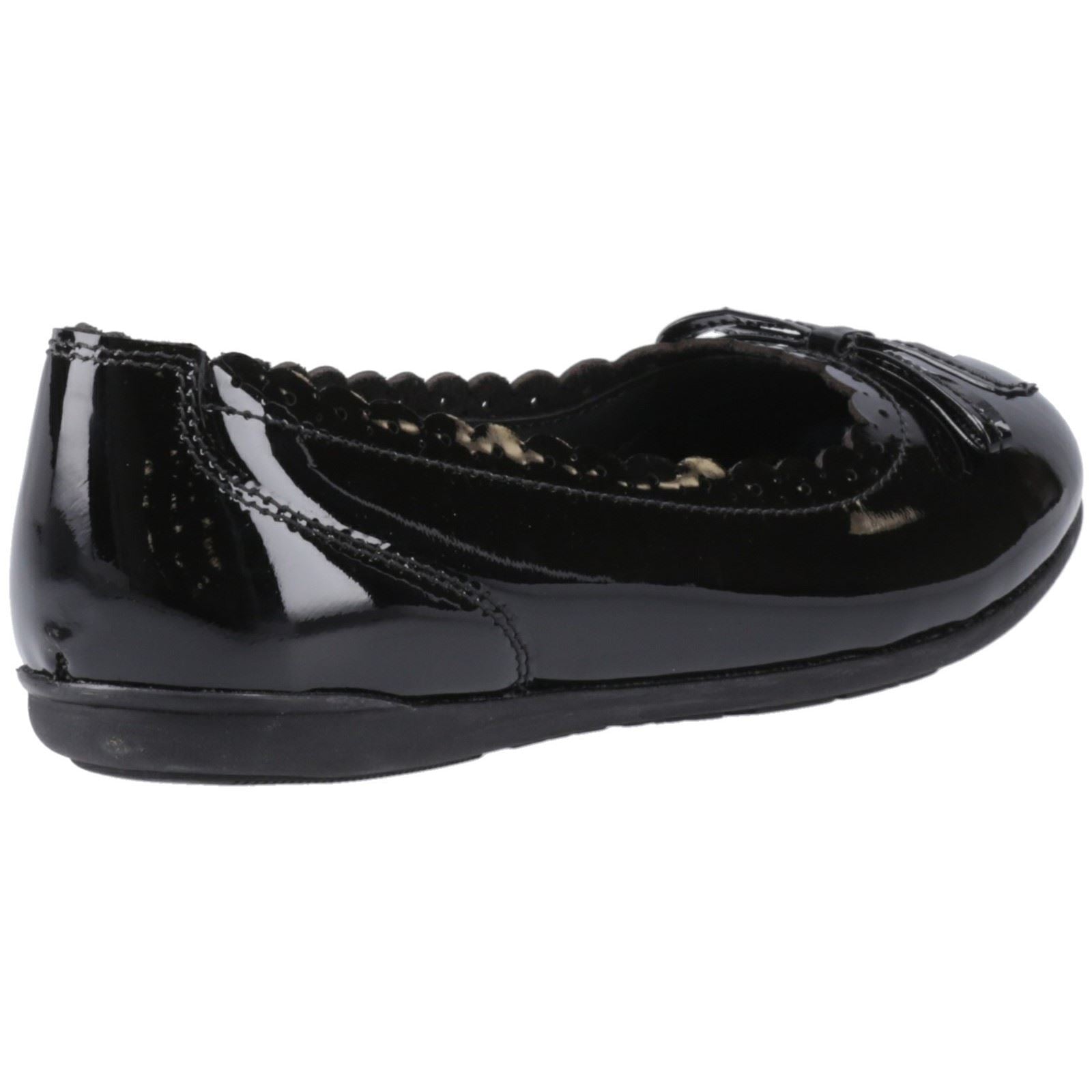 Hush Puppies Lillie Ballerina Patent Chaussures Plates De Ballet Noires Pour Filles En Cuir