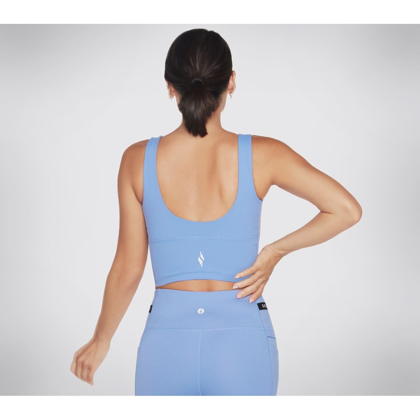 Skechers Performance Goflex Joy Longline Bra Soutien Gorge De Sport Bleu En Nylon Pour Femme