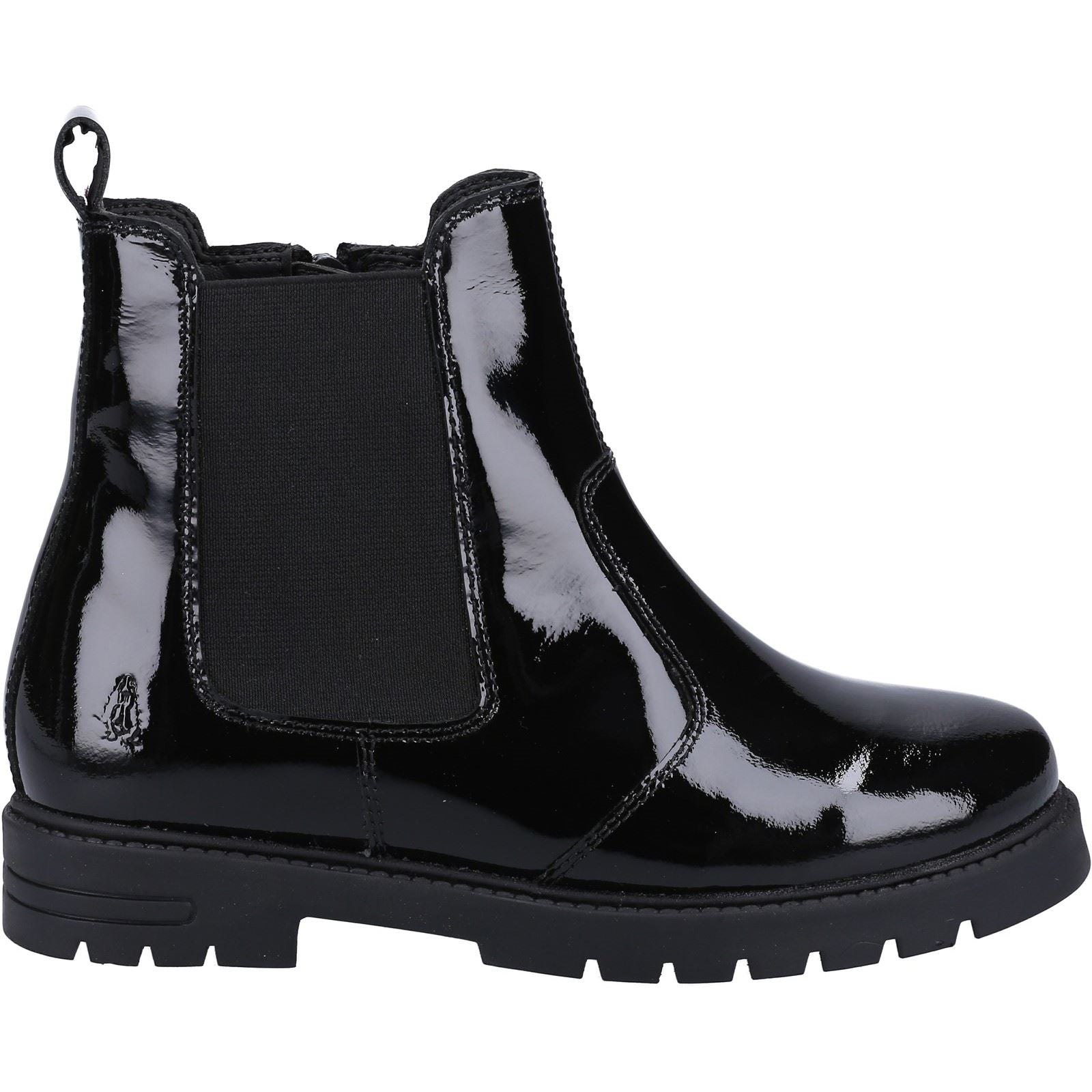 Hush Puppies Laura Patent JNR Chaussures Noires Pour Filles En Cuir