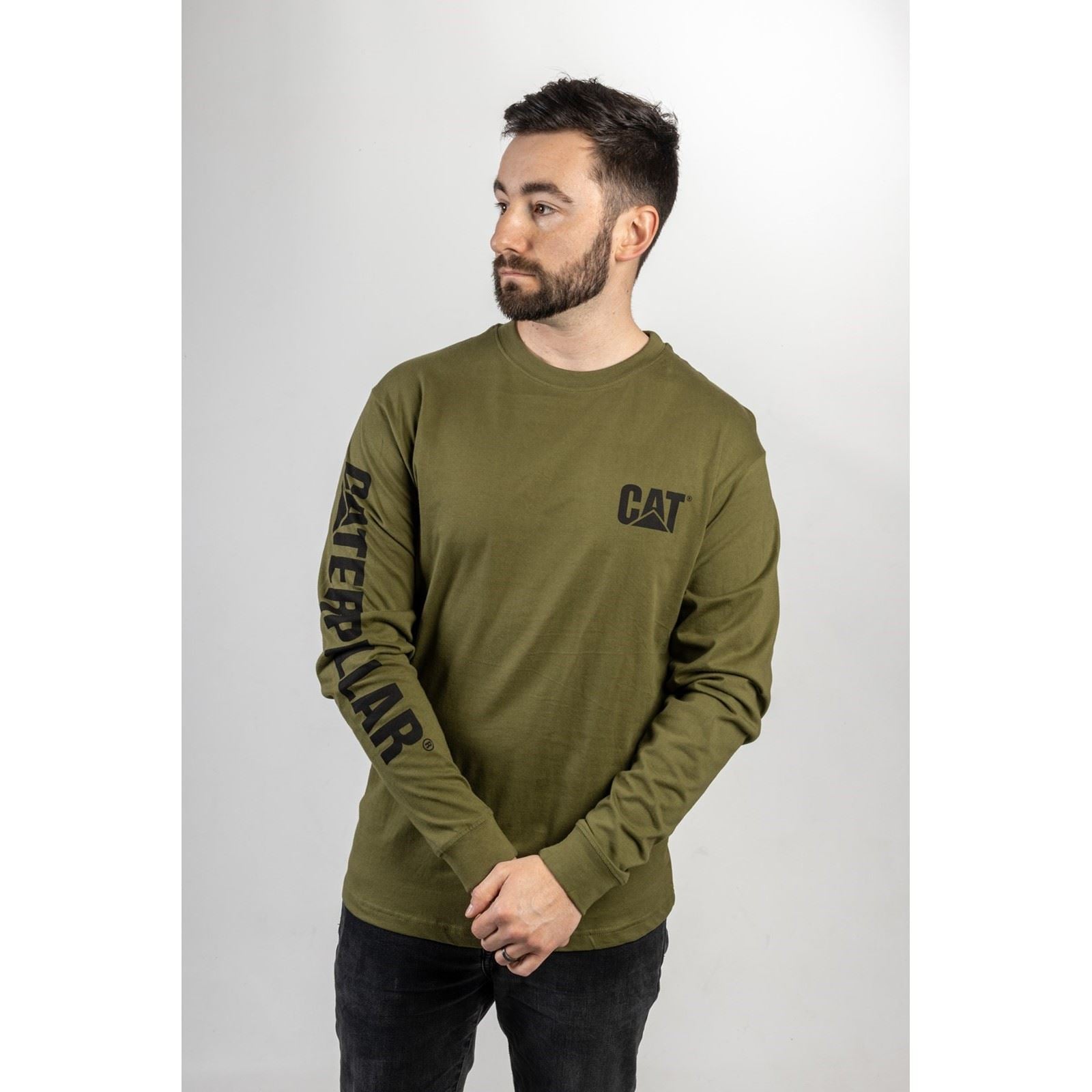 Caterpillar Trademark Banner Long Sleeve T-Shirt Vert En Coton Pour Homme