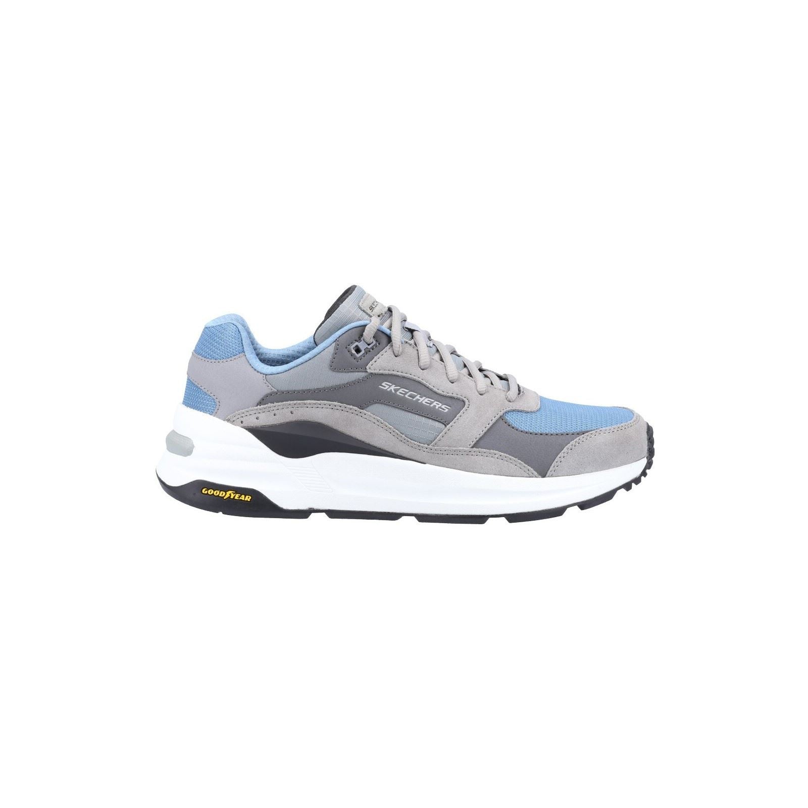 Skechers Global Jogger Baskets Hommes En Cuir Gris/Bleu