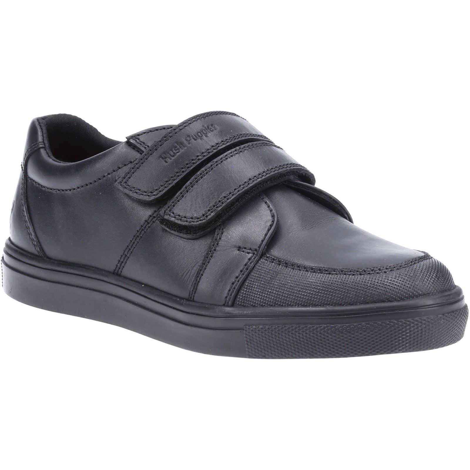 Hush Puppies Santos Junior Chaussures Noires Pour Garçons En Cuir.