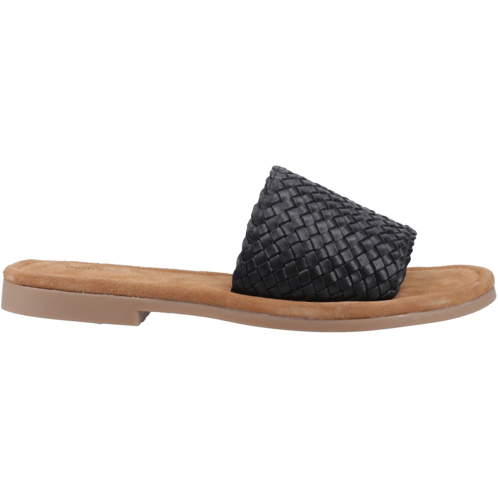 Hush Puppies Hetty Slide Sandales En Cuir Noires Pour Femmes Ajustées