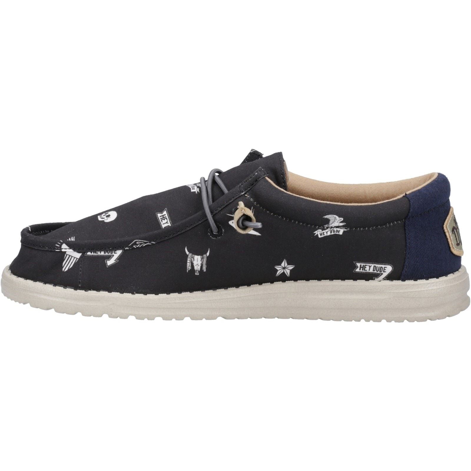 HEYDUDE Wally Stars n Skulls Chaussures Bateau Noires Pour Hommes En 100% Coton