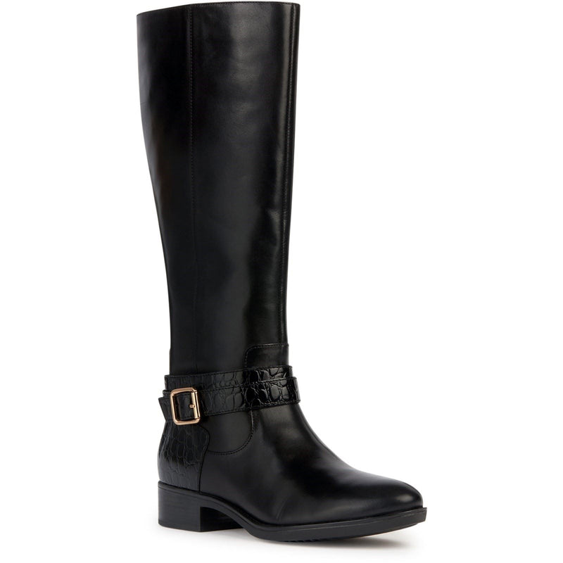Geox D Felicity Bottes Noires En Cuir Pour Femmes