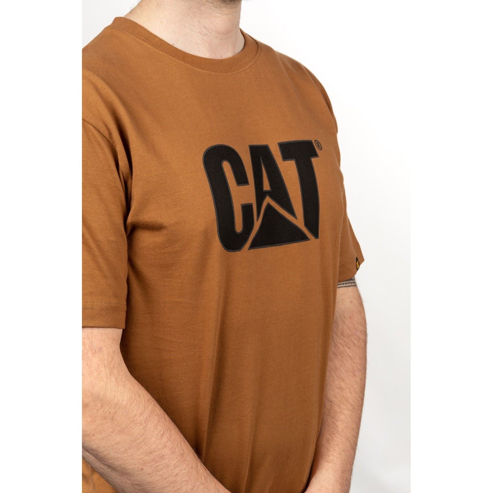 Caterpillar Trademark Logo T-Shirts En Coton Pour Hommes À Manches Courtes Bronze