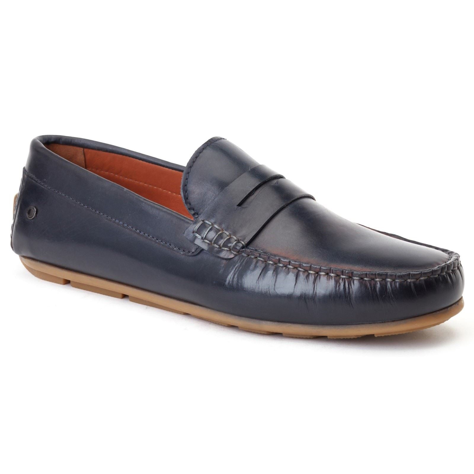 Base London Collins Mocassins En Cuir Pour Hommes Bleu Marine