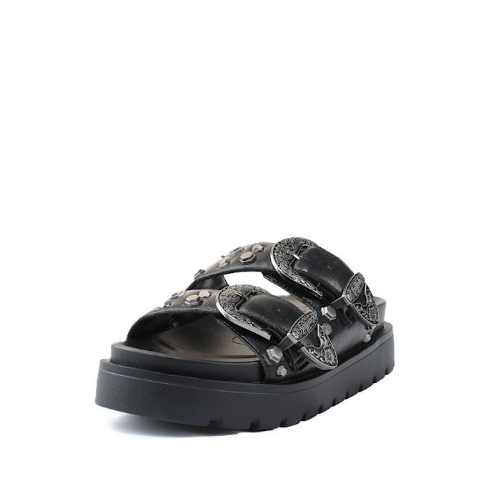 Buffalo Raya Ari West Sandales Noires En Cuir Pour Femmes