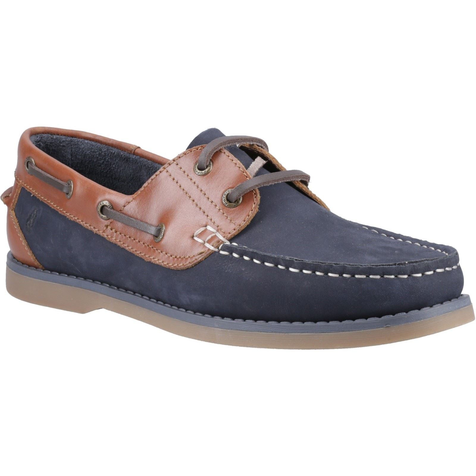 Hush Puppies Wilson Chaussures Bateau Pour Hommes En Cuir Marine/Marron