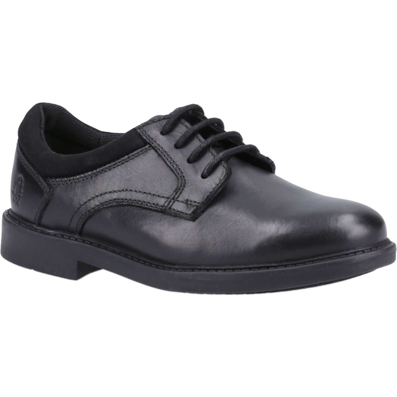Hush Puppies Tommy Senior Chaussures Noires Pour Garçons En Cuir.