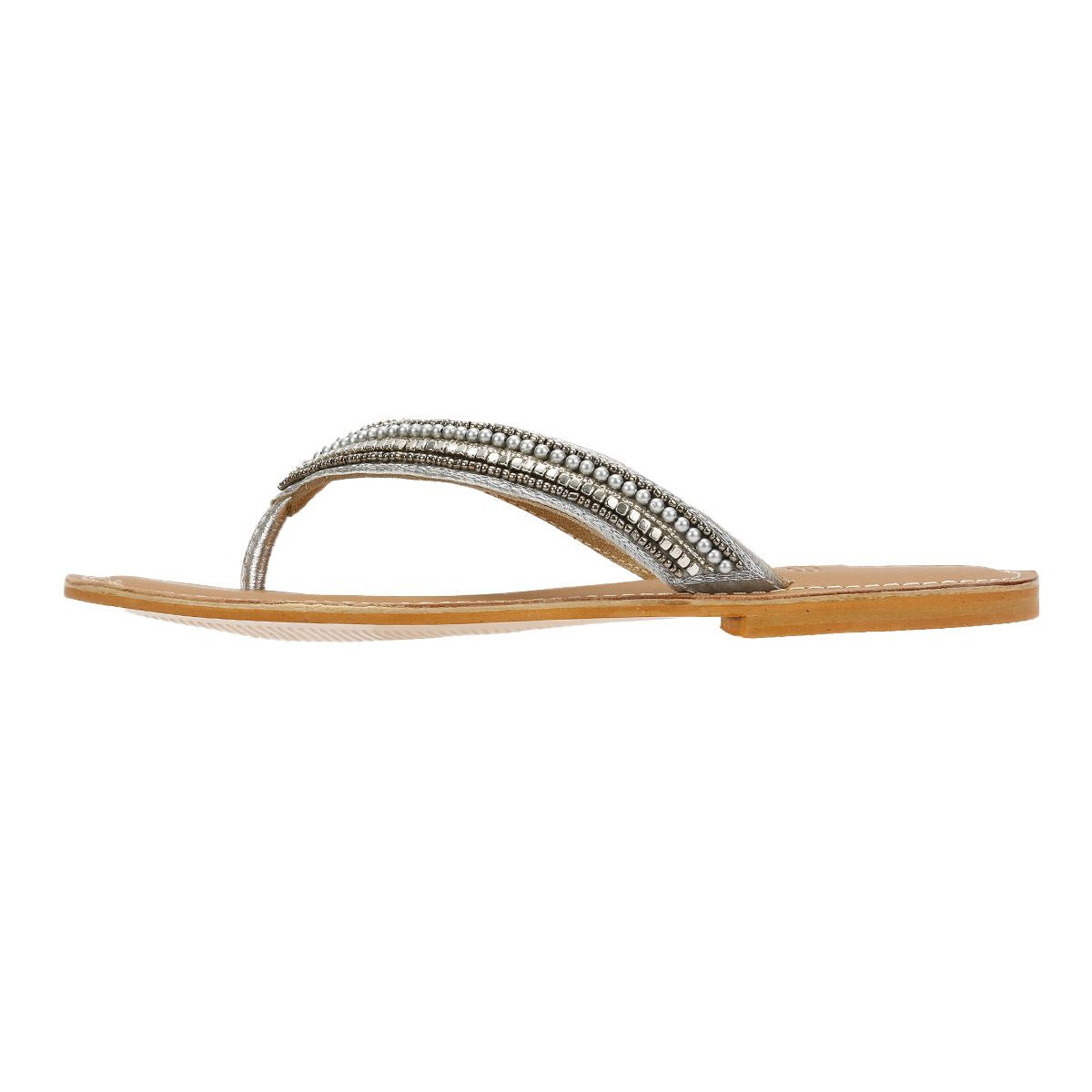 Tower London Metallic Bead Thong Sandales Argentées Pour Femmes