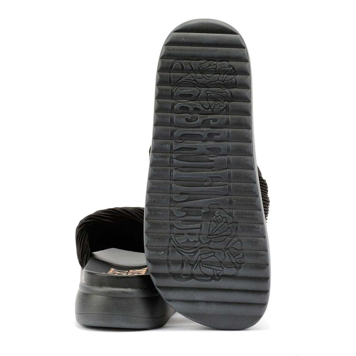 Desert Fleur Gabbro Sandales Noires Pour Femme En Satin