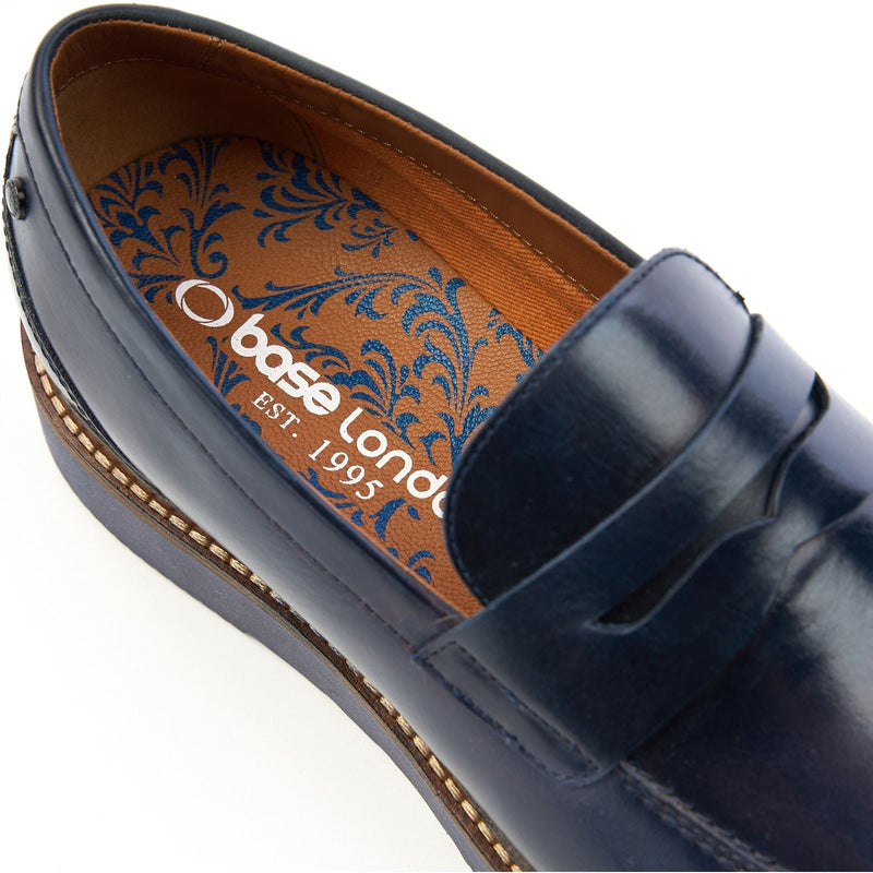 Base London Sid Mocassins En Cuir Pour Hommes Bleu Marine