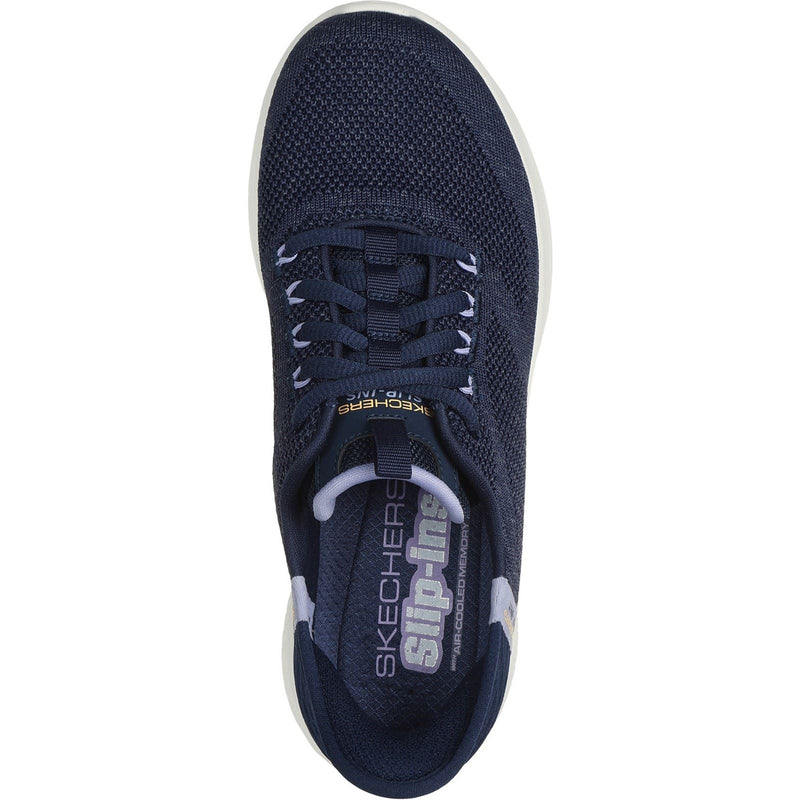 Skechers Ultra Flex 3.0 Easy Step Baskets Femme En Toile Bleu Marine/Lavande